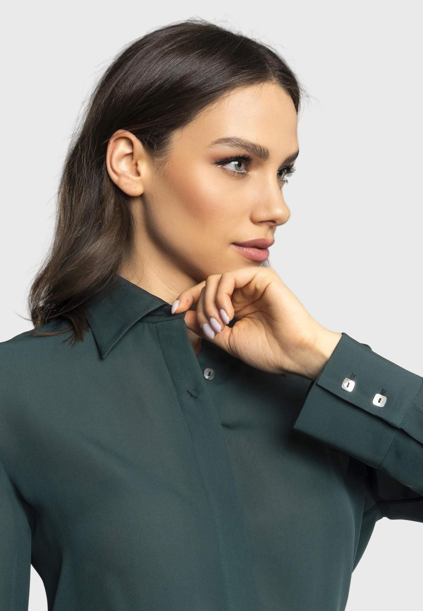 Vera Dark Green Italian Silk Shirt: Classic Versatile Wardrobe