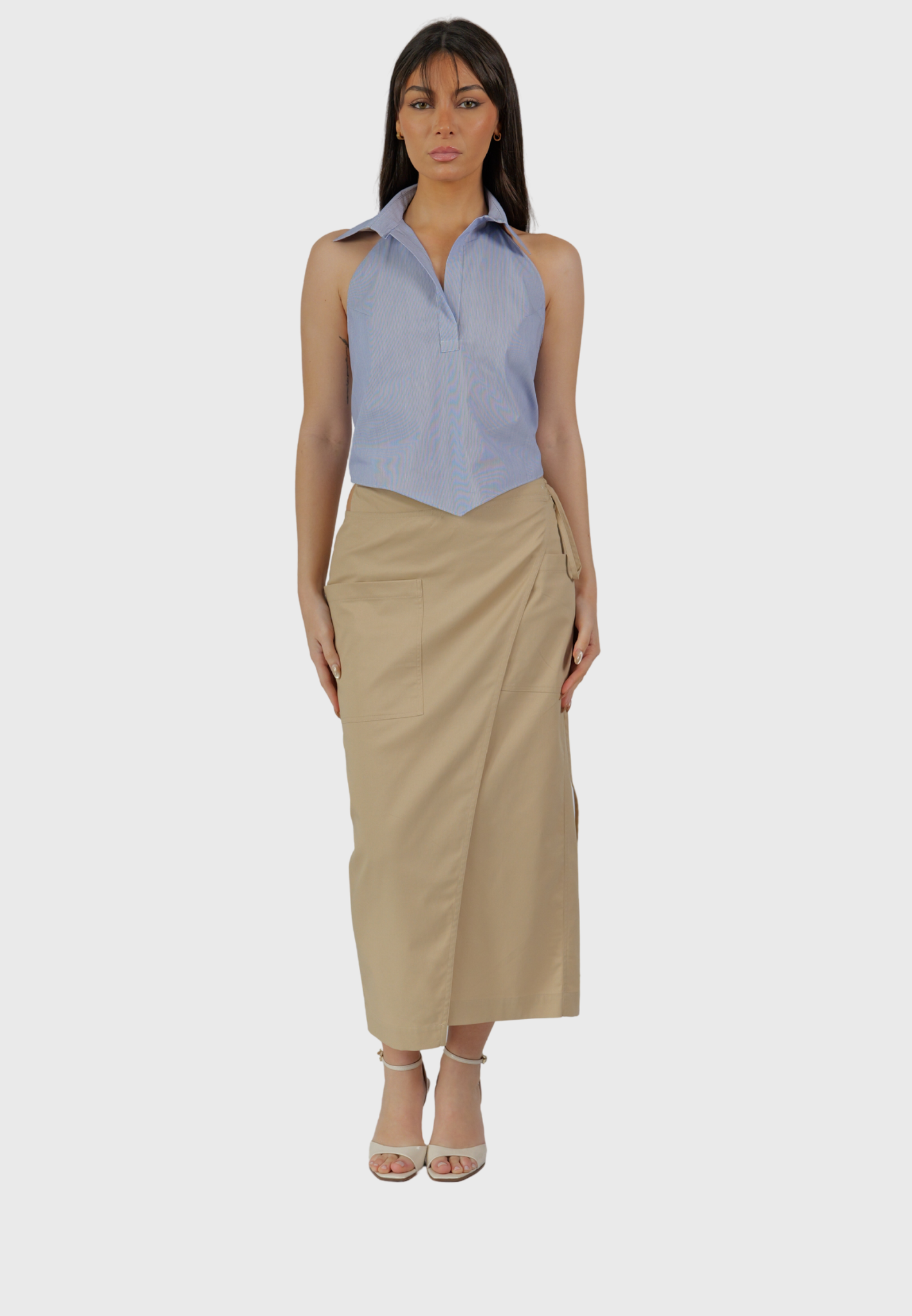 The Salina Skirt – Long Wrap Skirt in Sand Cotton