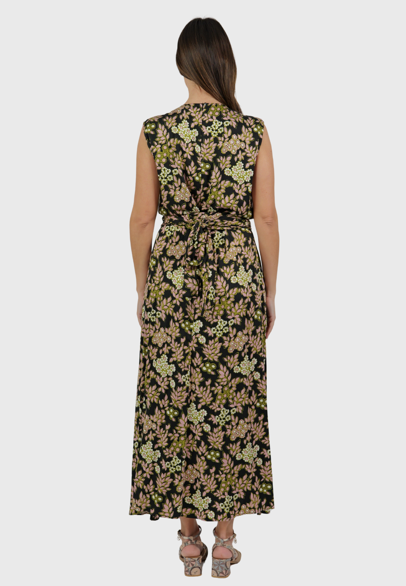 The Venezia Dress – Black Viscose with Florals