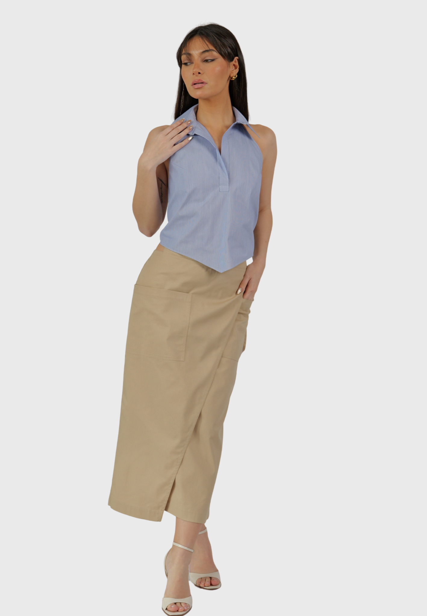 The Salina Skirt – Long Wrap Skirt in Sand Cotton