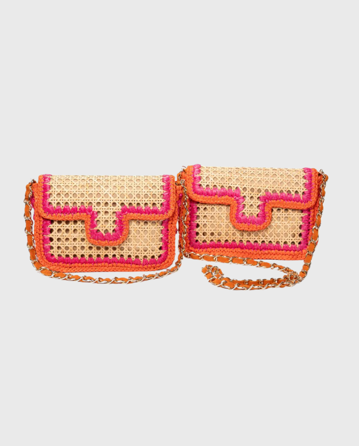 Ginevra Rattan and Crochet Raffia Bag – Orange & Fuchsia
