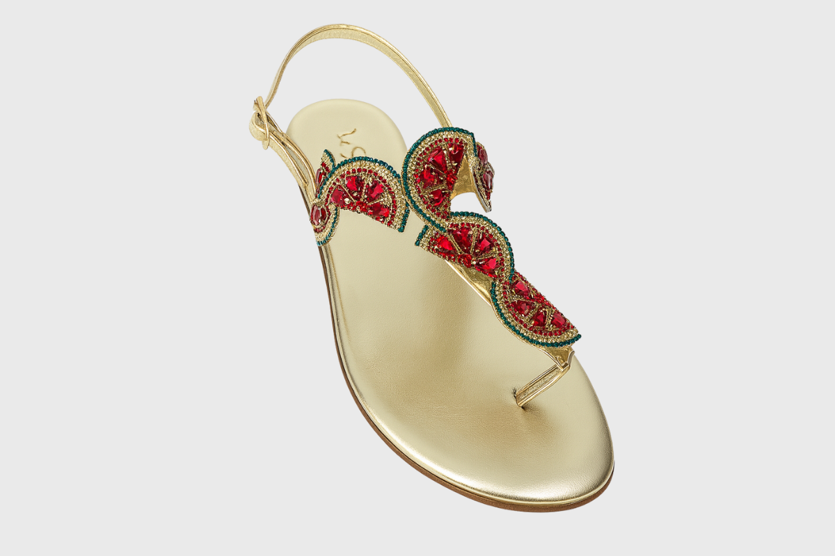 Positano Sandals – Gold with Watermelon Crystals