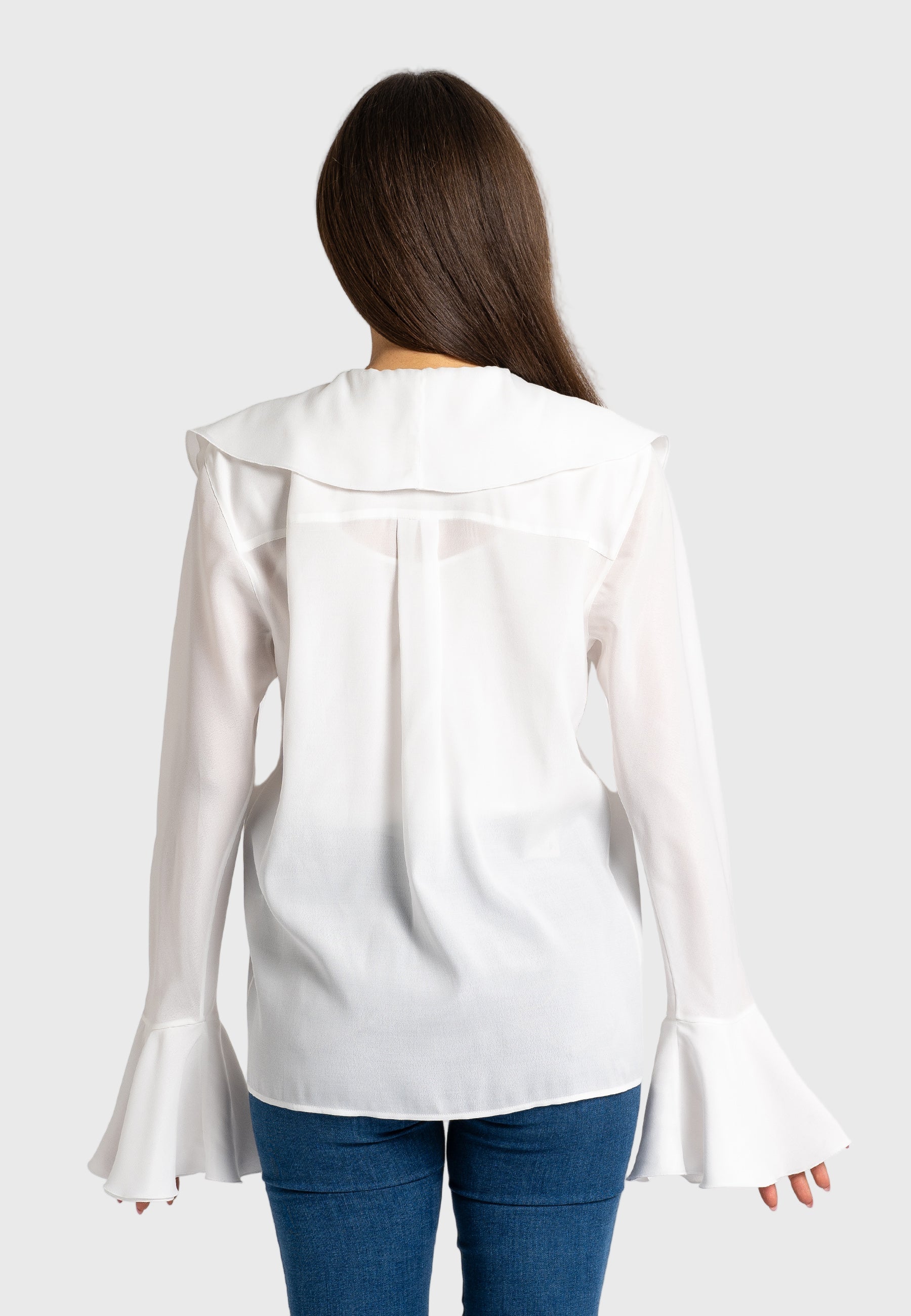 Allegra: White Ruffle Blouse | Long Sleeve Ruffle Tops – Tema Moda