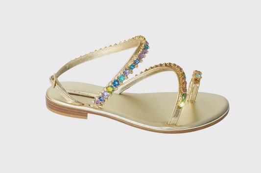 Sorrento Sandals – Gold Leather with Swarovski Crystals