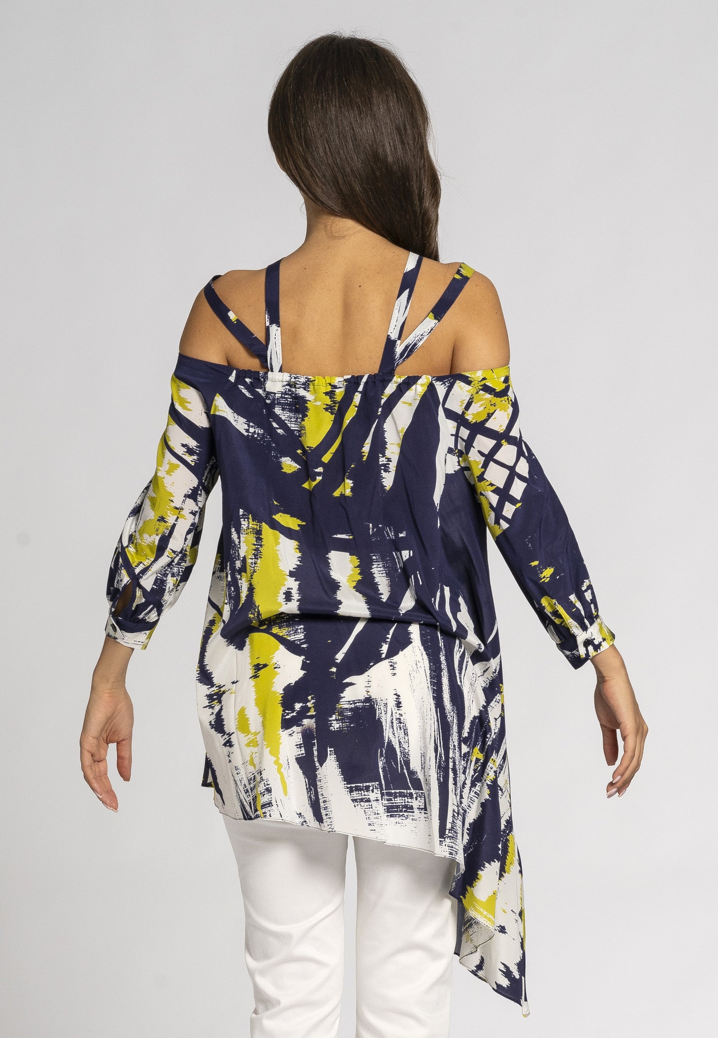 Gelsomino Kaftan Top - Oversized Printed Silk Kaftan with Unique Strap Design and Asymmetrical Length