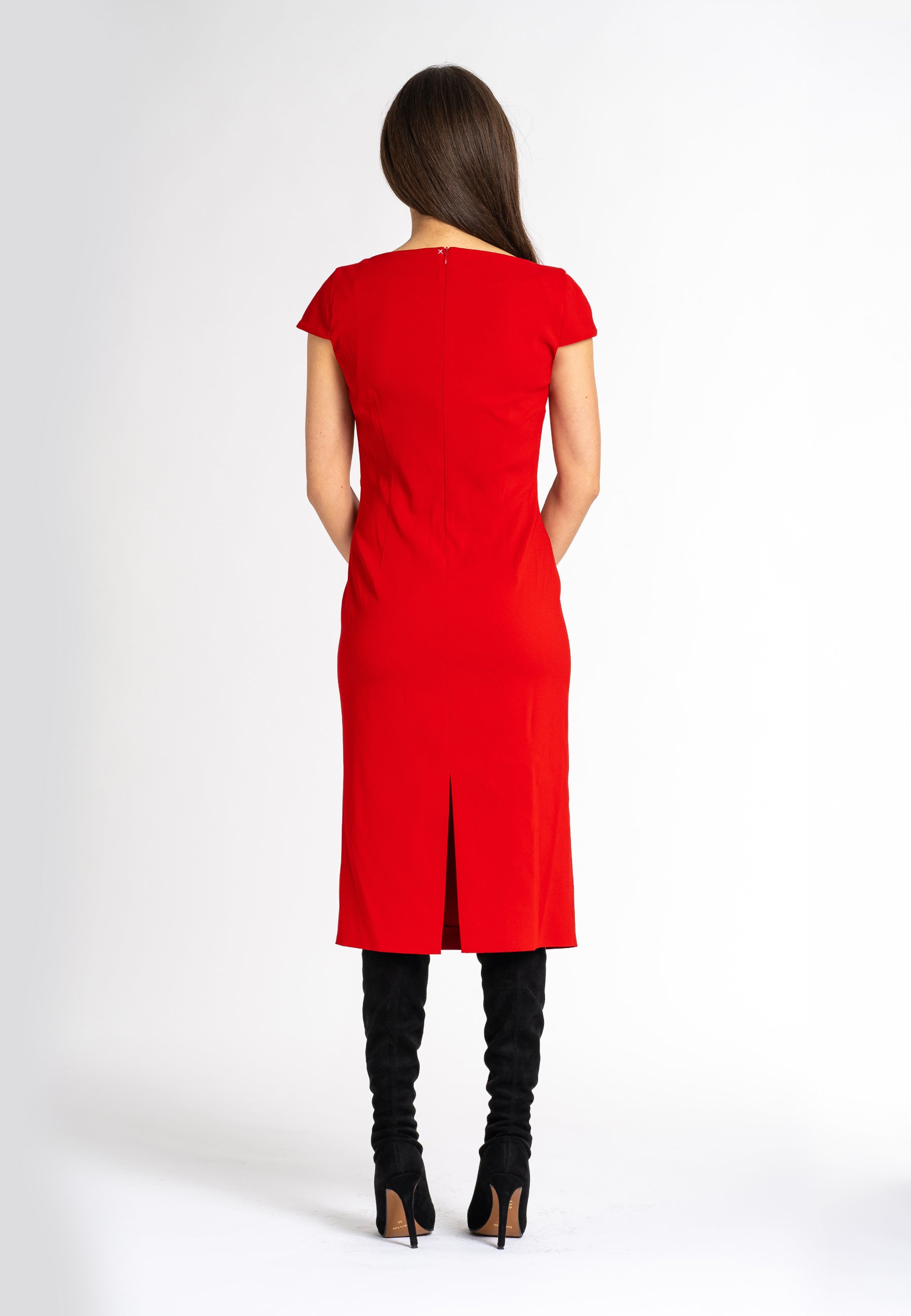 sustainable dresses australia  midi dress red cut out neck dress  red cut out midi dress midi cut out dress tubino goccia sheath dress sheath dress australia sheathdress red women cut out dress  red dress  made in italy clothing winter dresses Australia