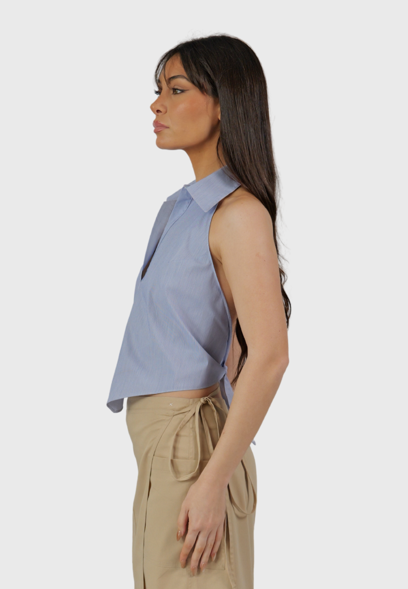 The Vietri Top – Backless Halter Shirt in Striped Cotton