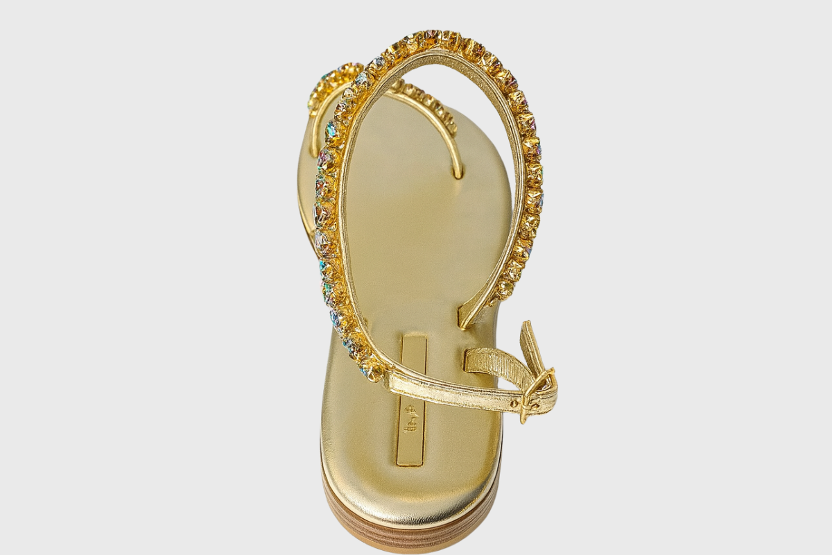 Sorrento Sandals – Gold Leather with Swarovski Crystals