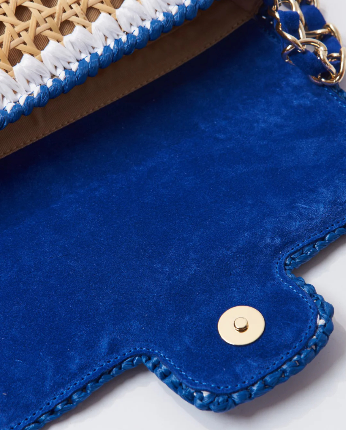 Ginevra Rattan and Raffia Bag – Cobalt Blue & White