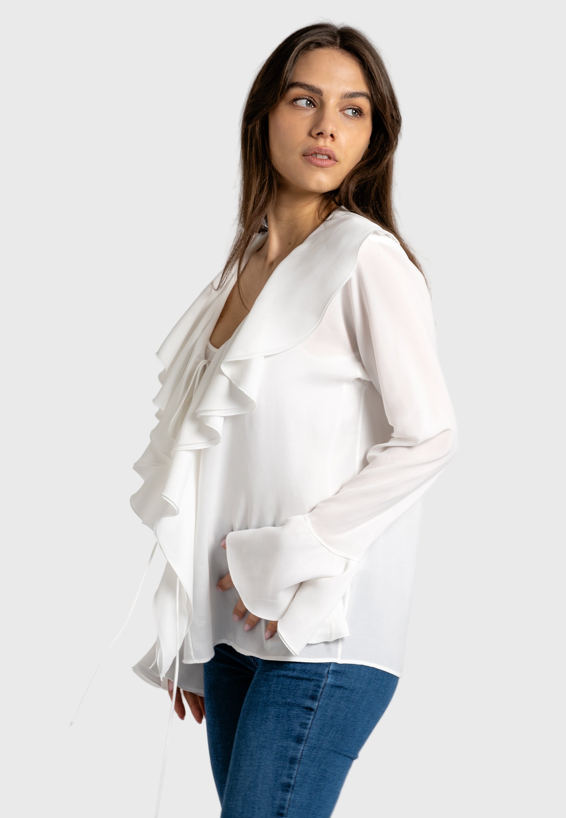 Allegra Ruffle Blouse – White – Tema Moda - Main Image