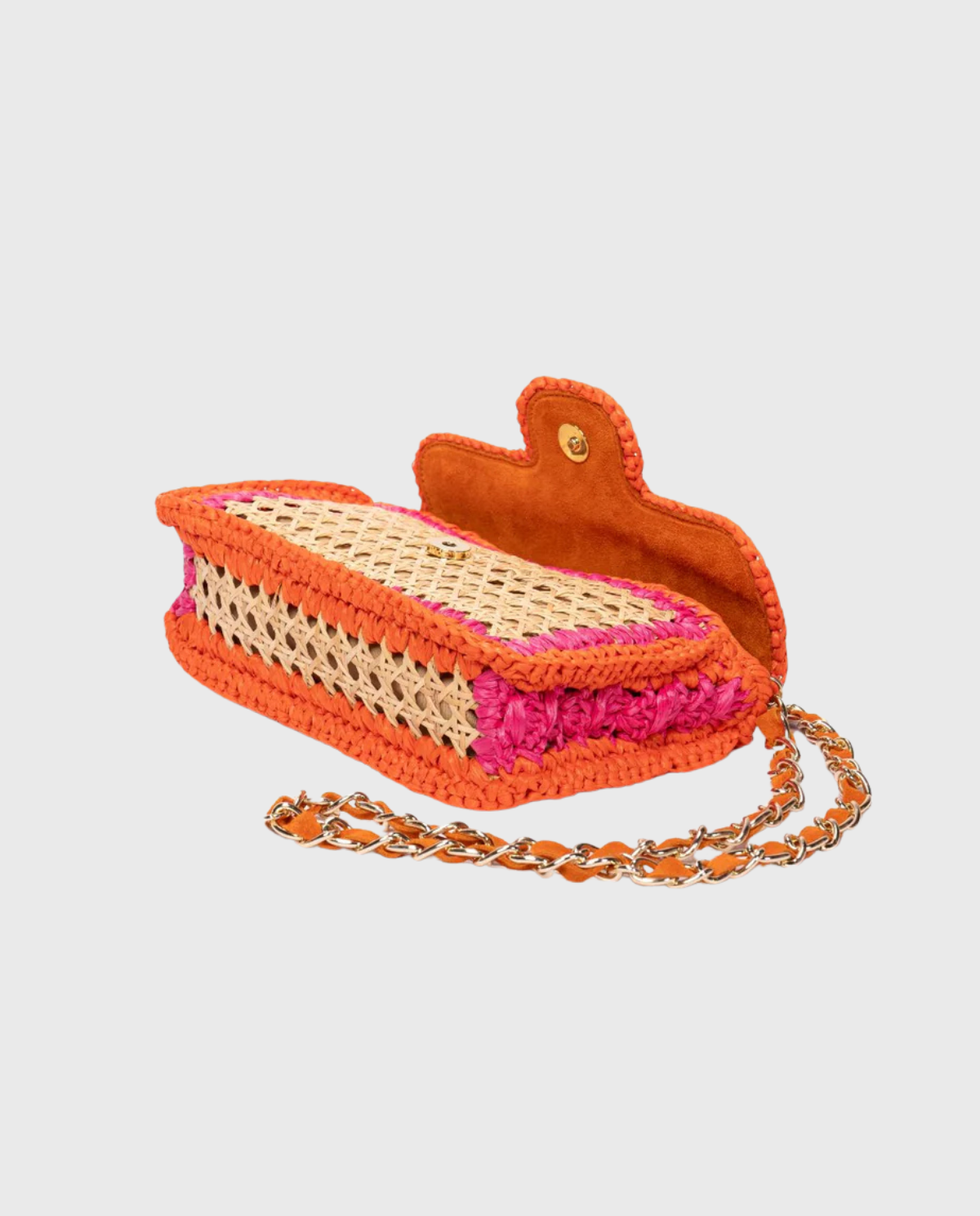 Ginevra Rattan and Crochet Raffia Bag – Orange & Fuchsia
