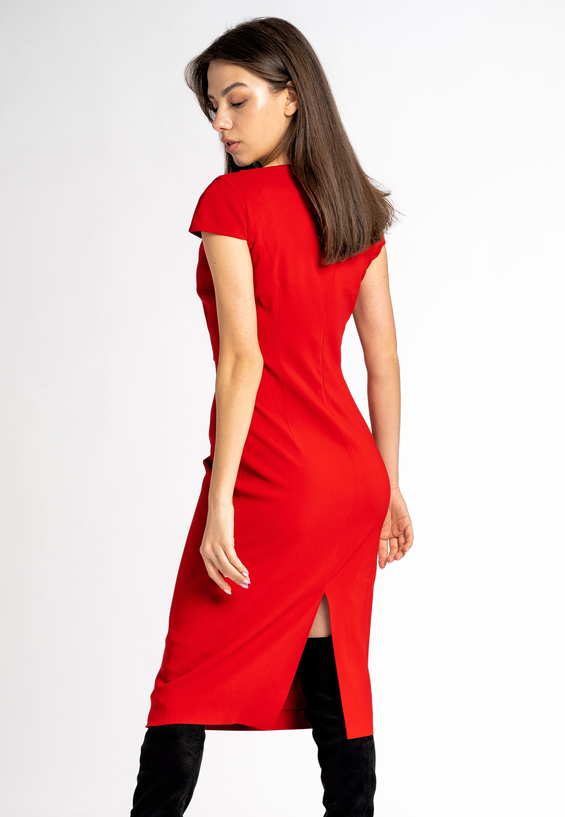 sustainable dresses australia  midi dress red cut out neck dress  red cut out midi dress midi cut out dress tubino goccia sheath dress sheath dress australia sheathdress red women cut out dress  red dress  made in italy clothing winter dresses Australia