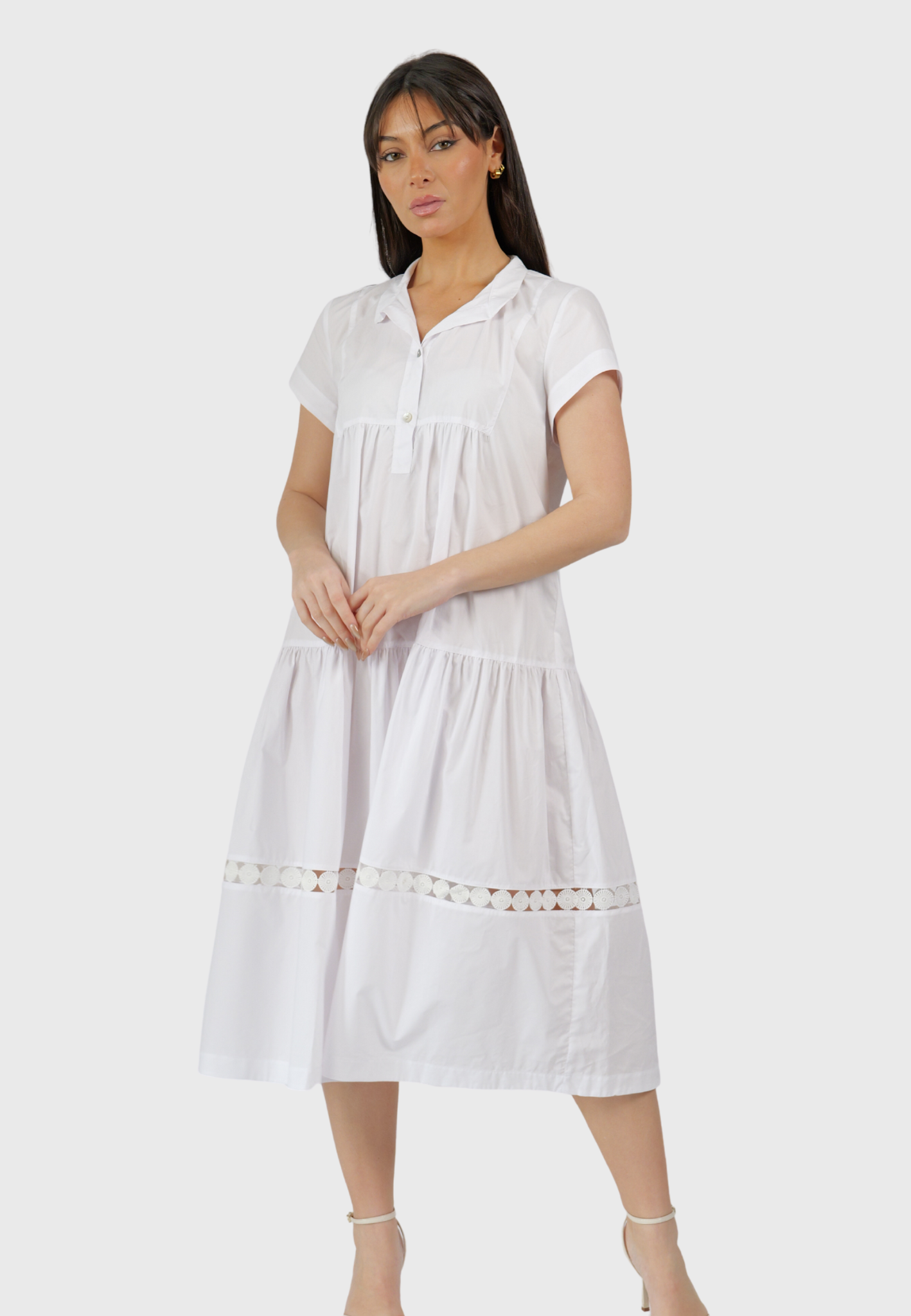 The Capri Dress – Cotton Midi with Lace Inset