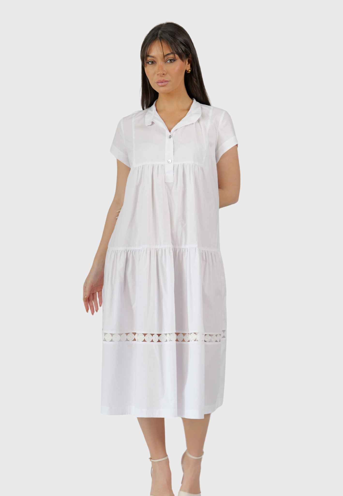 The Capri Dress – Cotton Midi with Lace Inset