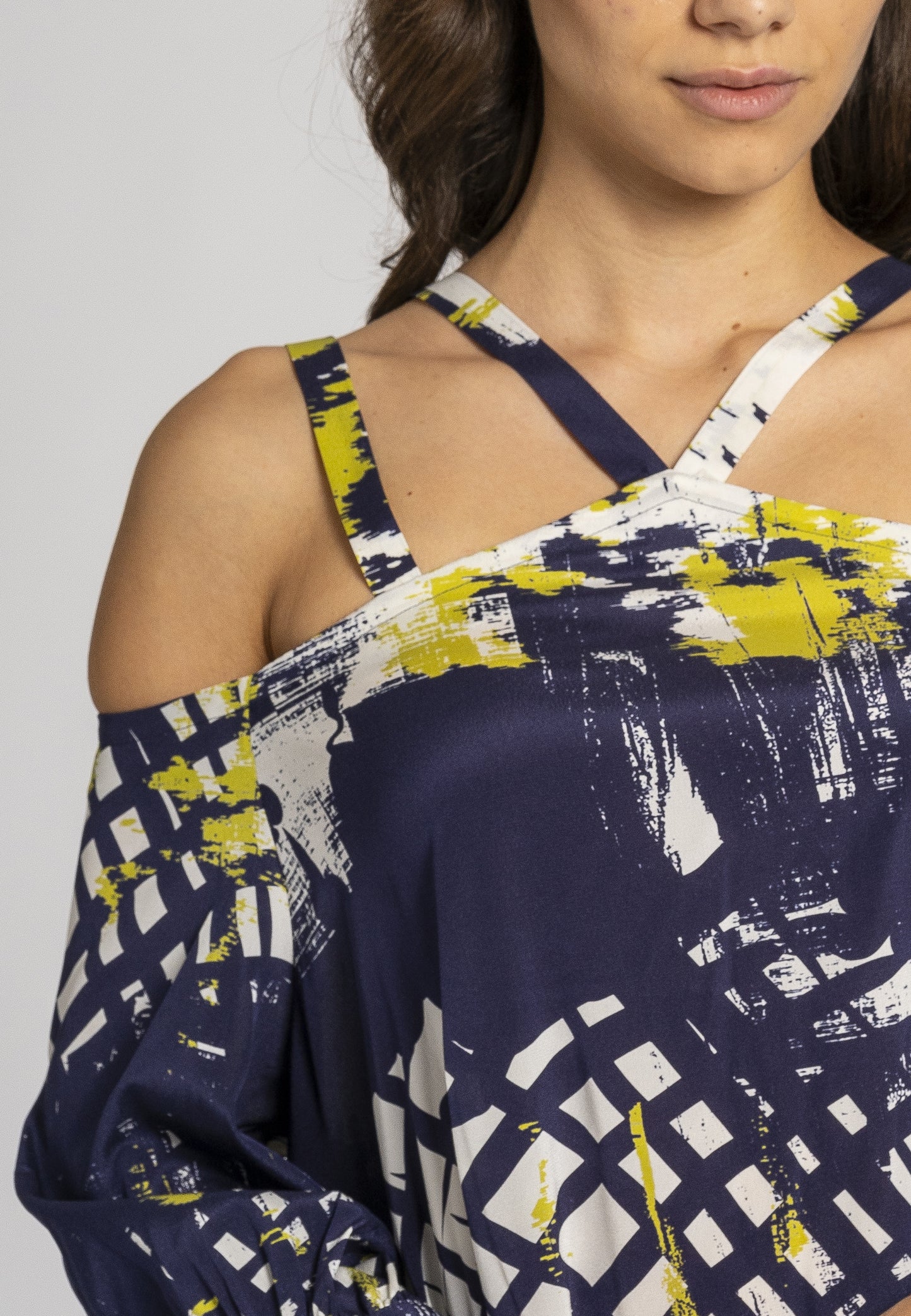 Gelsomino Kaftan Top - Oversized Printed Silk Kaftan with Unique Strap Design and Asymmetrical Length
