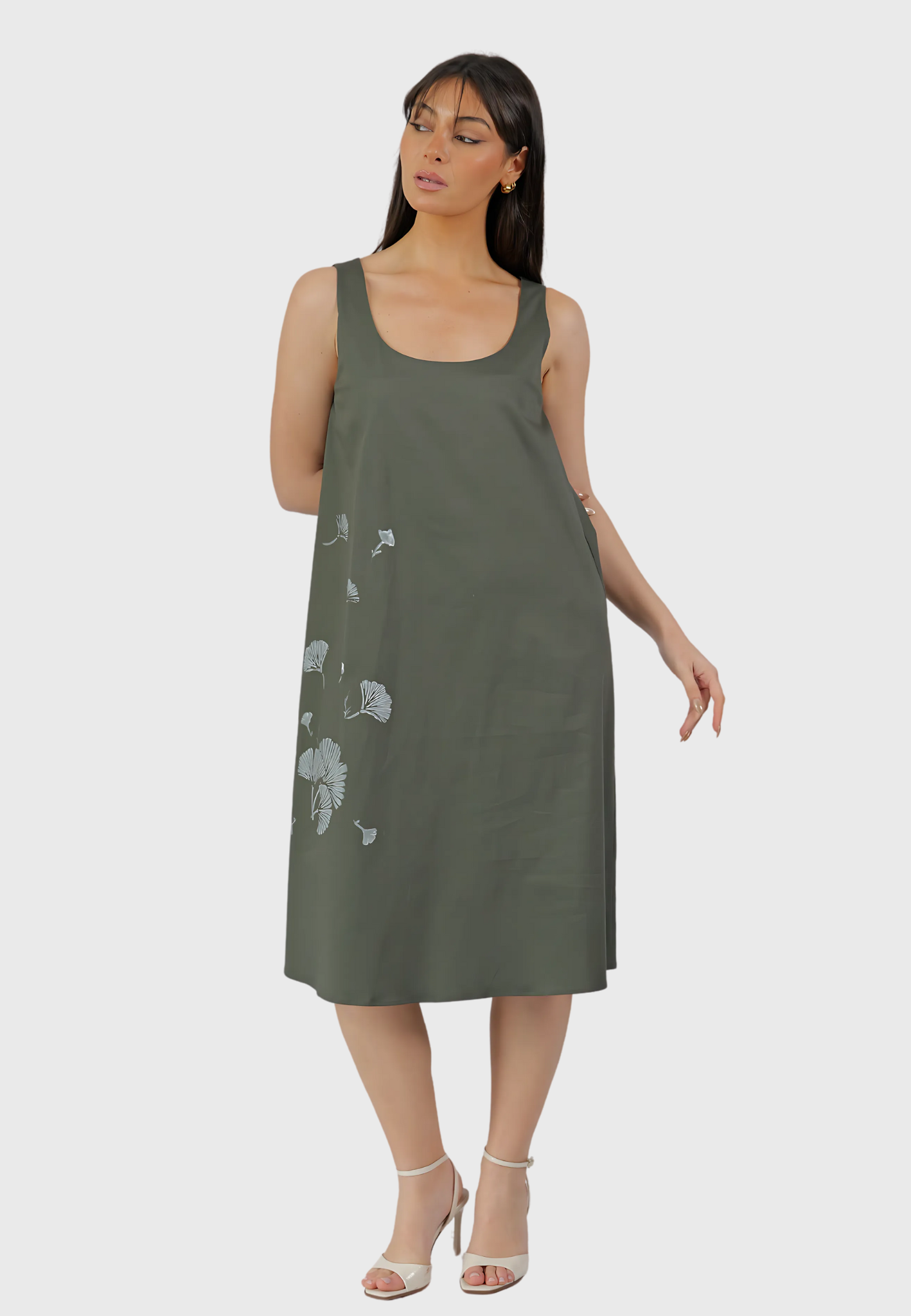 Abito Linosa – Olive Green Hand-Painted Cotton Dress