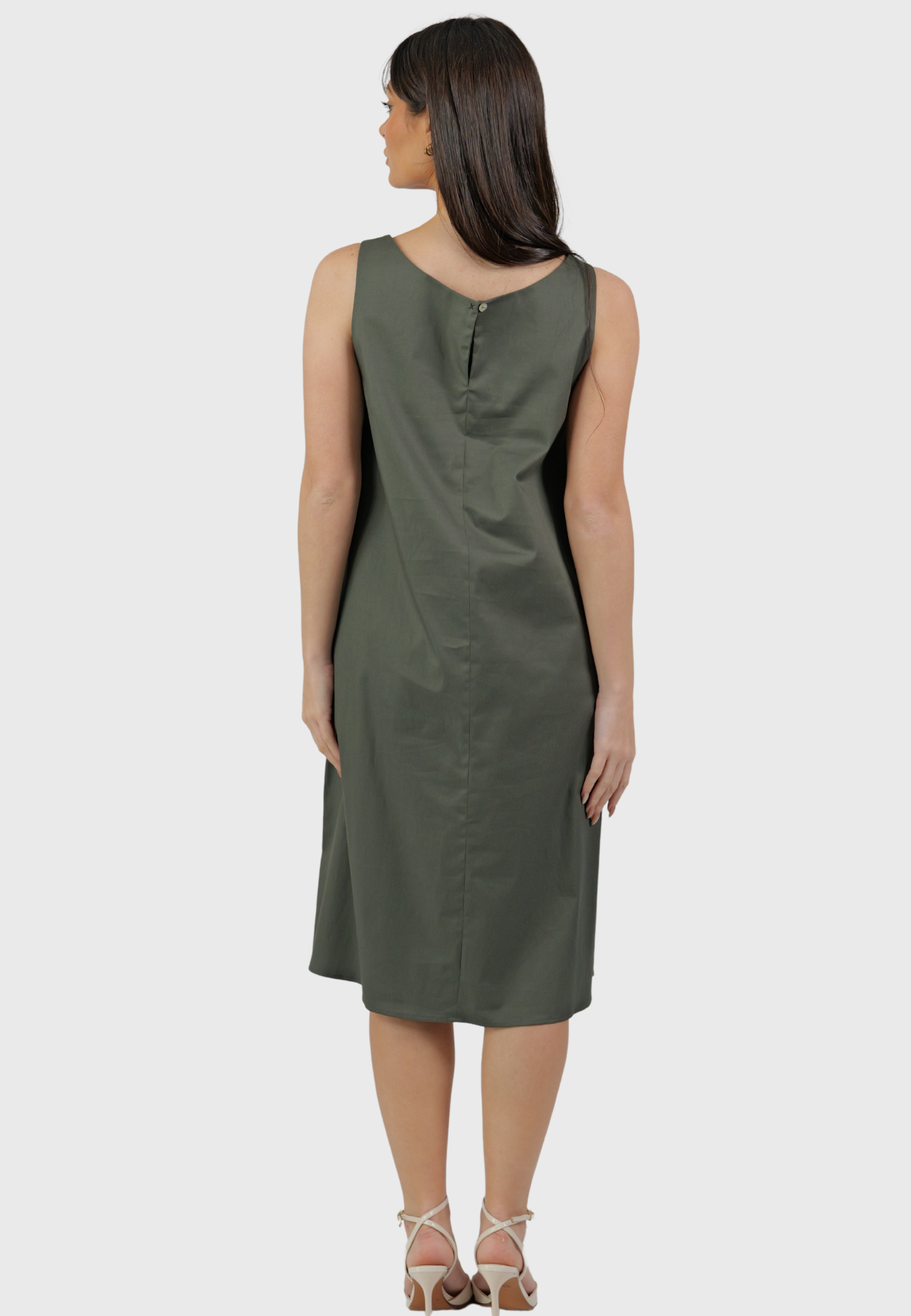 Abito Linosa – Olive Green Hand-Painted Cotton Dress