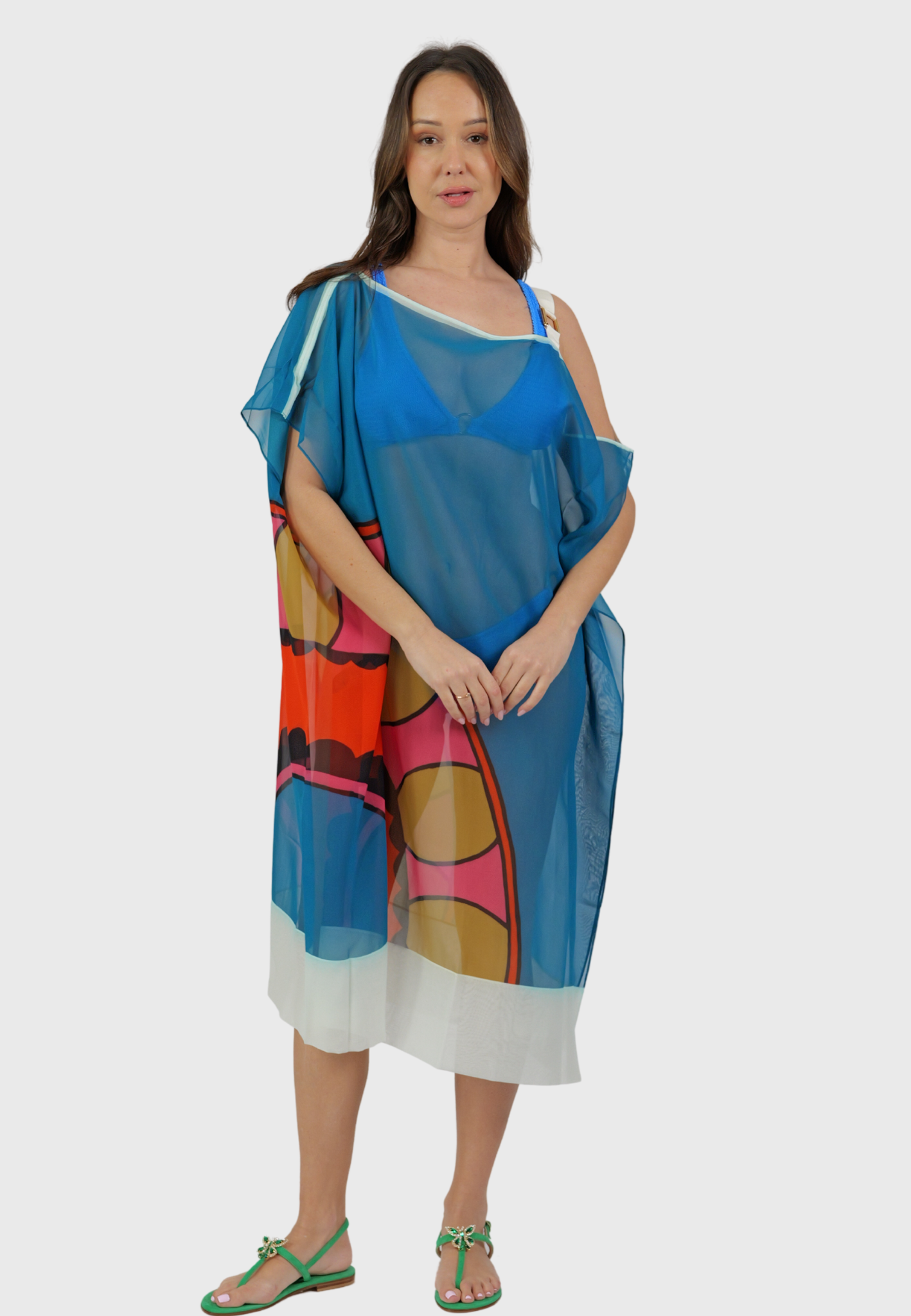 Portofino Kaftan – Light Blue Print Silk