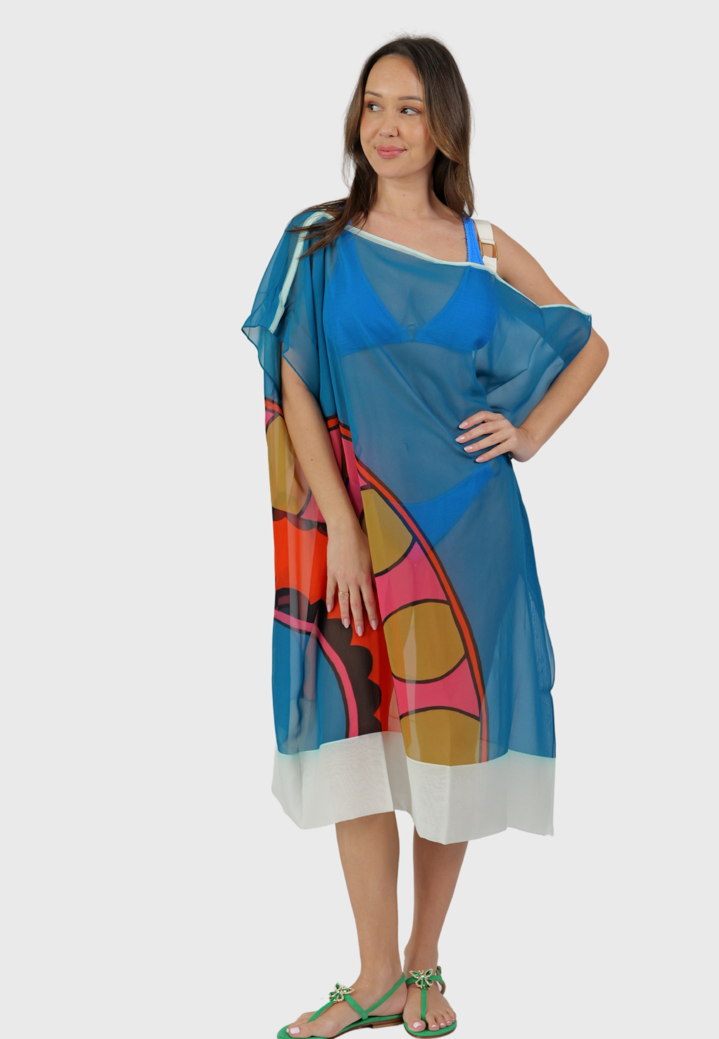 Portofino Kaftan – Light Blue Print Silk