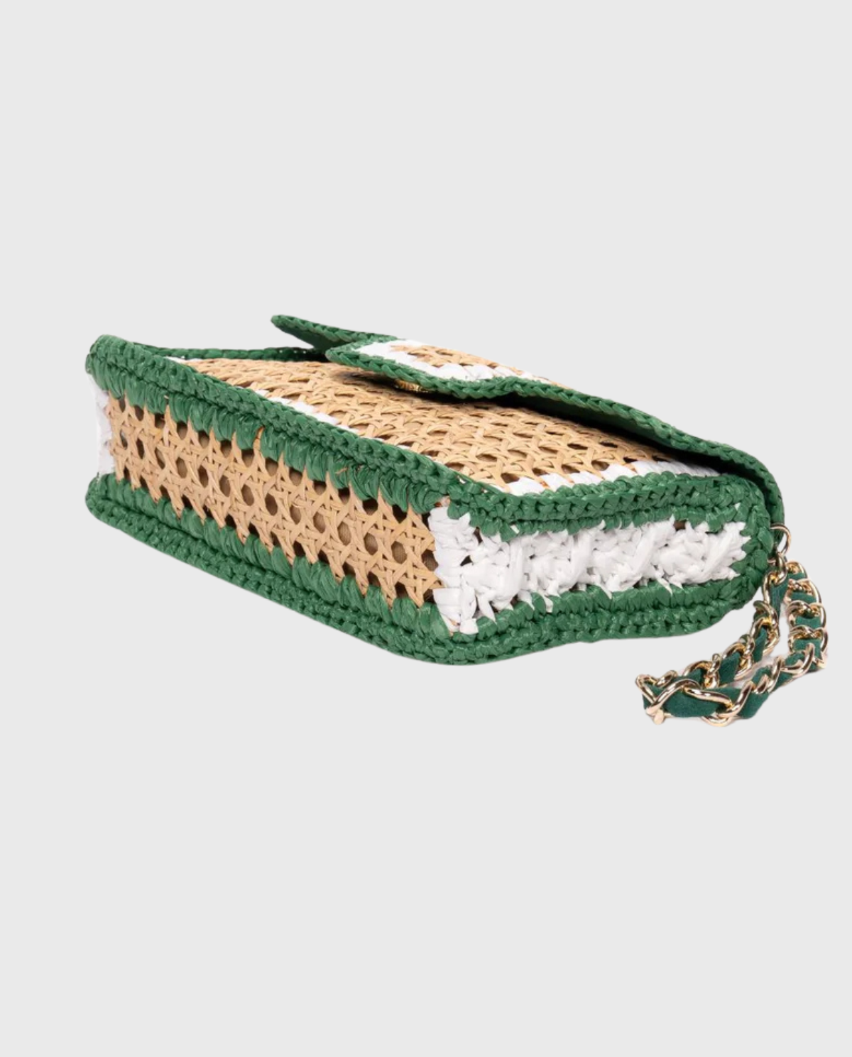 Ginevra Rattan and Crochet Raffia Bag – Green & White