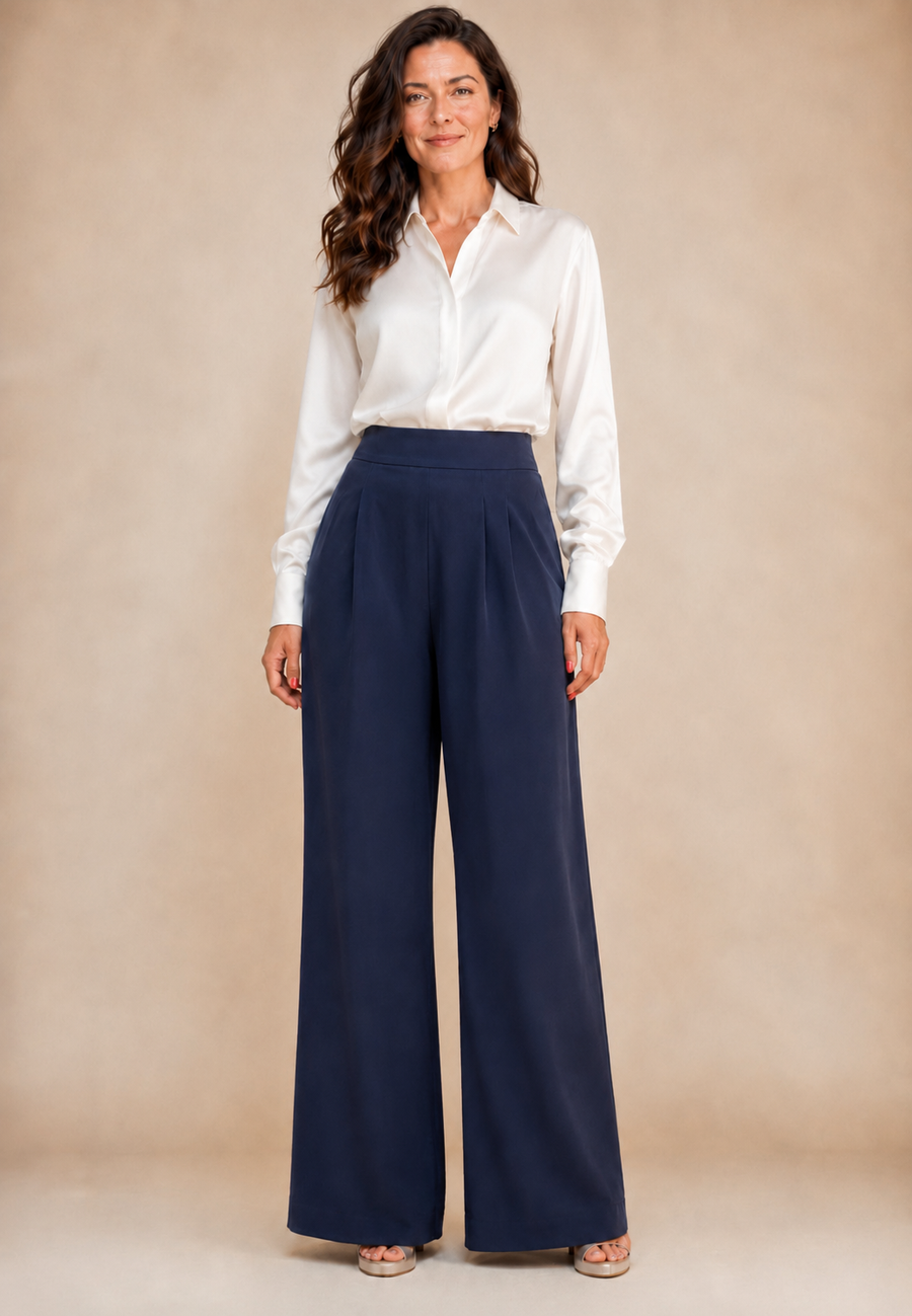 The Lago Wide- Leg Trouser — Navy