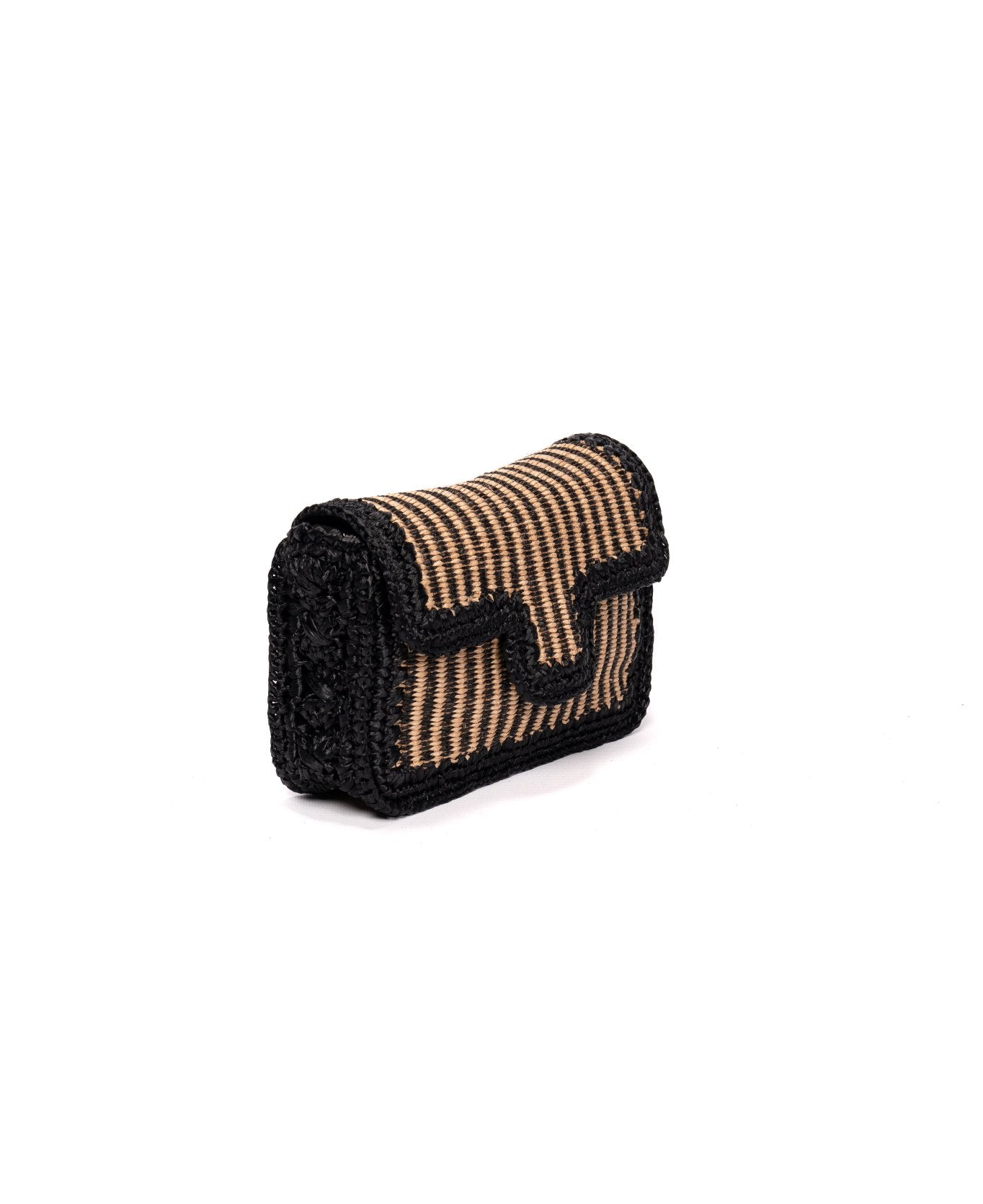 black and natural raffia bag, Ginevra clutch bag, handmade raffia bag, crochet stripe bag, Florence fashion accessory
