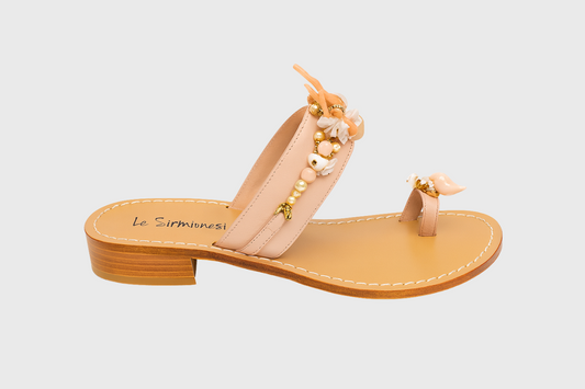 Lecce Sandals – Blush Leather with Shell and Pearl Embellishments