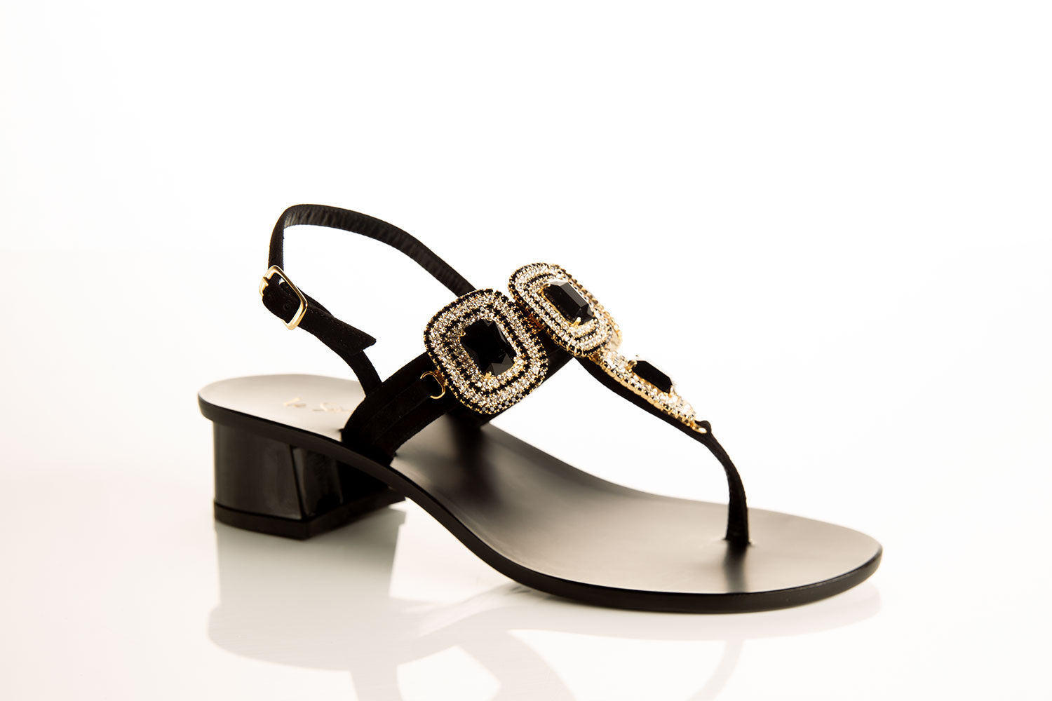 lack jewel sandals, elegant black sandals, Swarovski stone sandals, comfortable heel sandals, Tuscan leather sandals, Capri Sandals