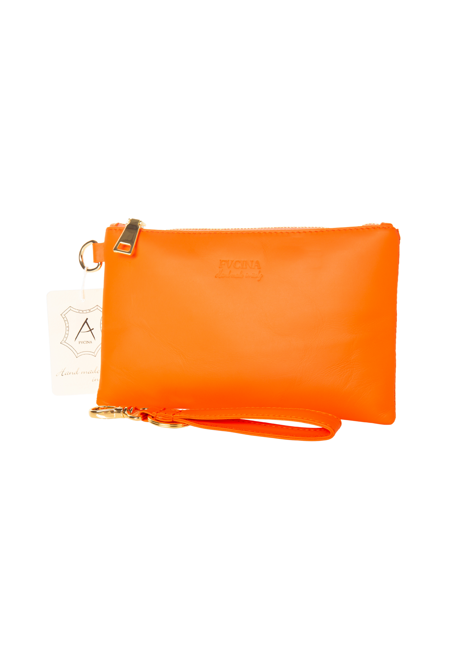 Orange leather clutch bag sales
