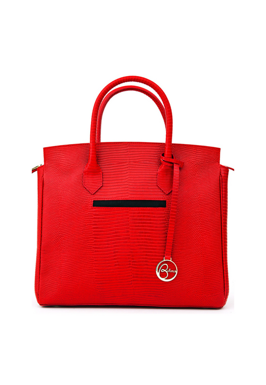 Luigia Leather Bag Lizard Print Red