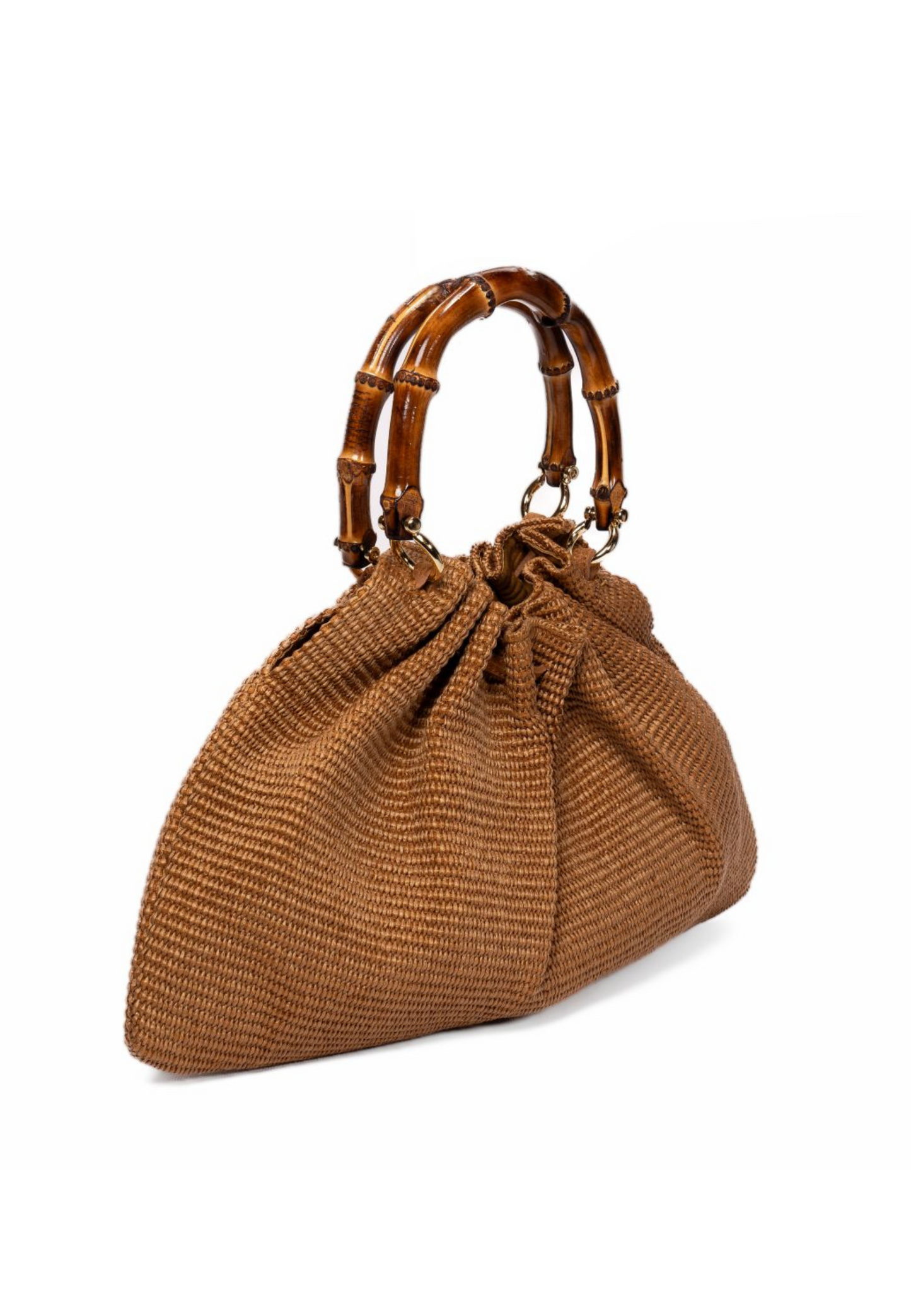 raffia handbags, bamboo handle bags, tobacco brown bags, Italian crafted handbags, versatile slouchy bags