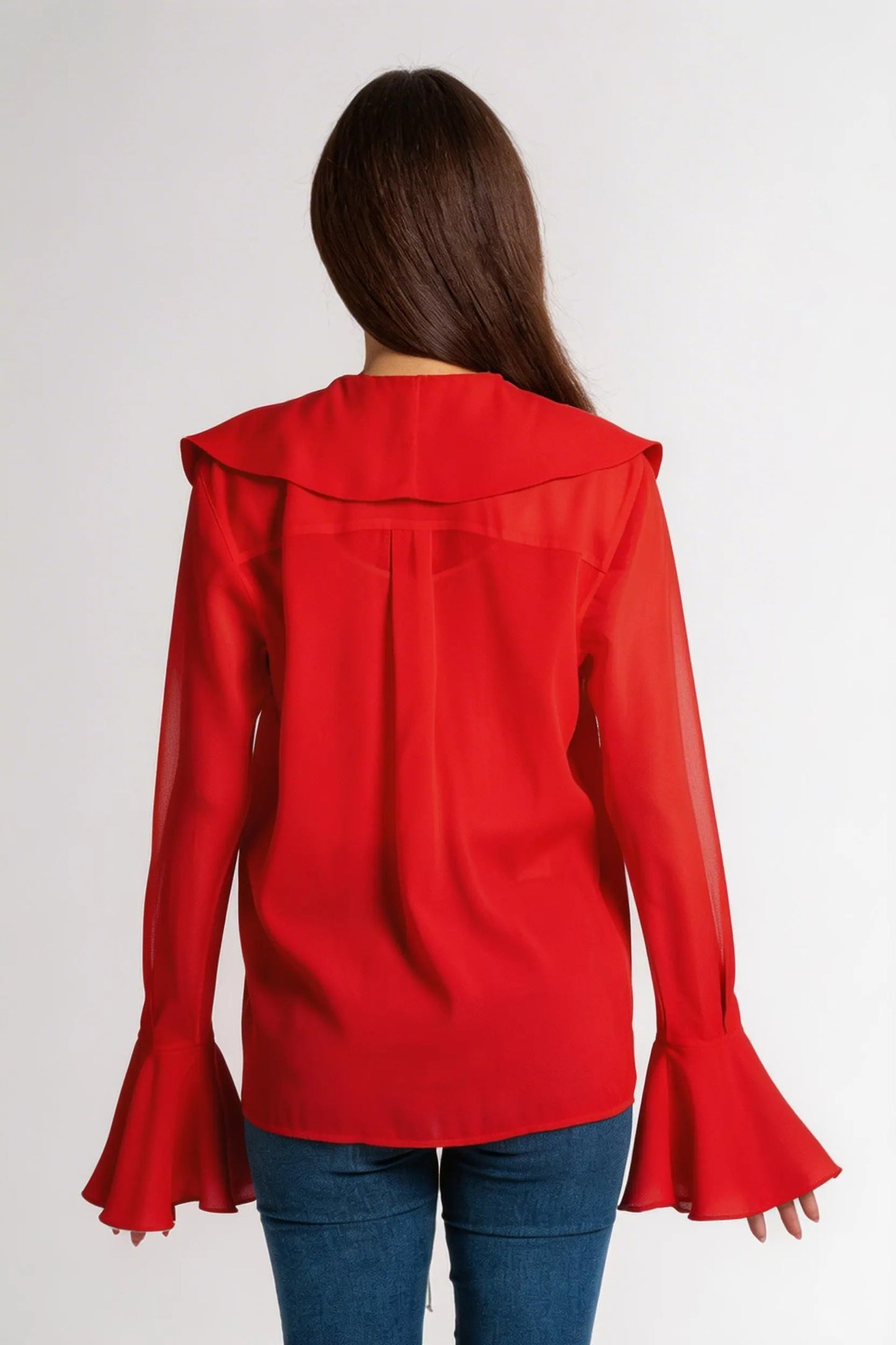 Allegra Ruffle Blouse - Red Silk