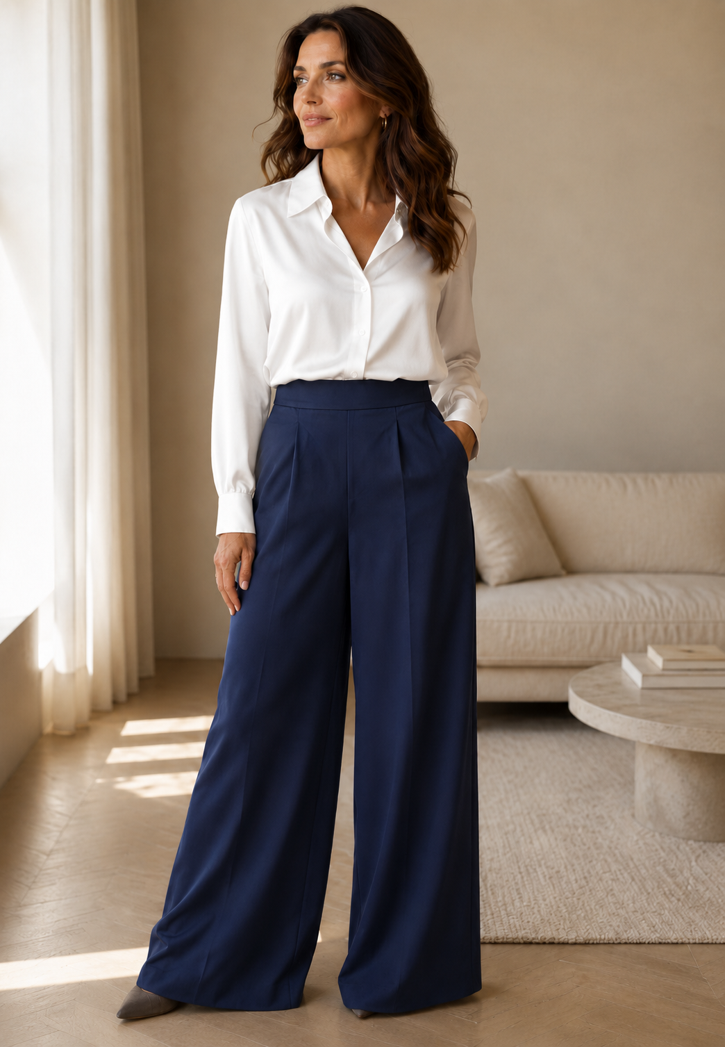 The Lago Wide- Leg Trouser — Navy