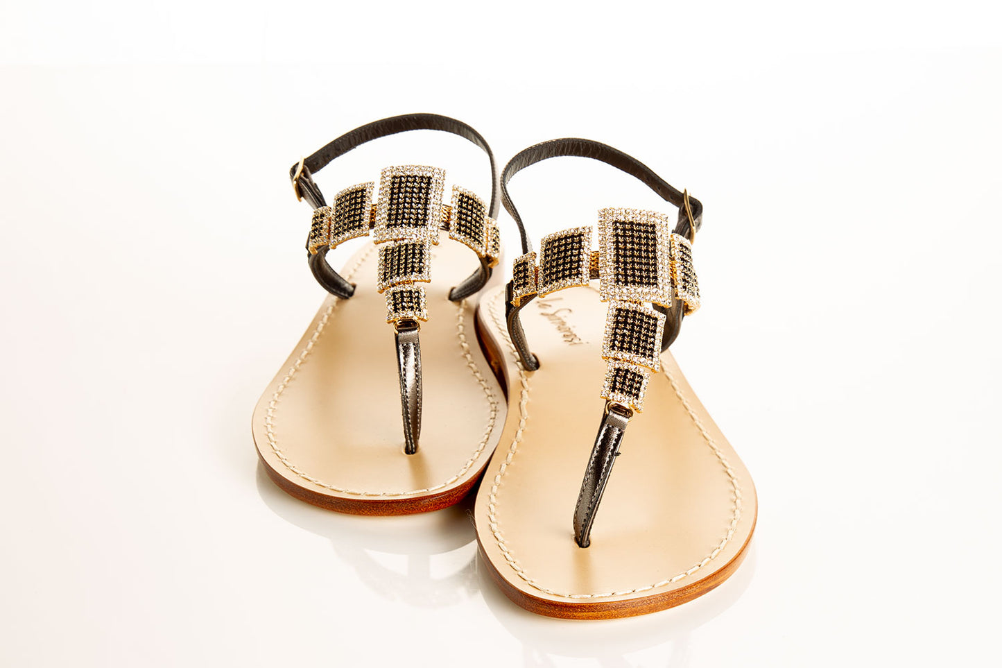 Swarovski stone embellished black sandals, elegant Italian leather sandals, comfortable heel sandals, luxury black sandals, statement sandals