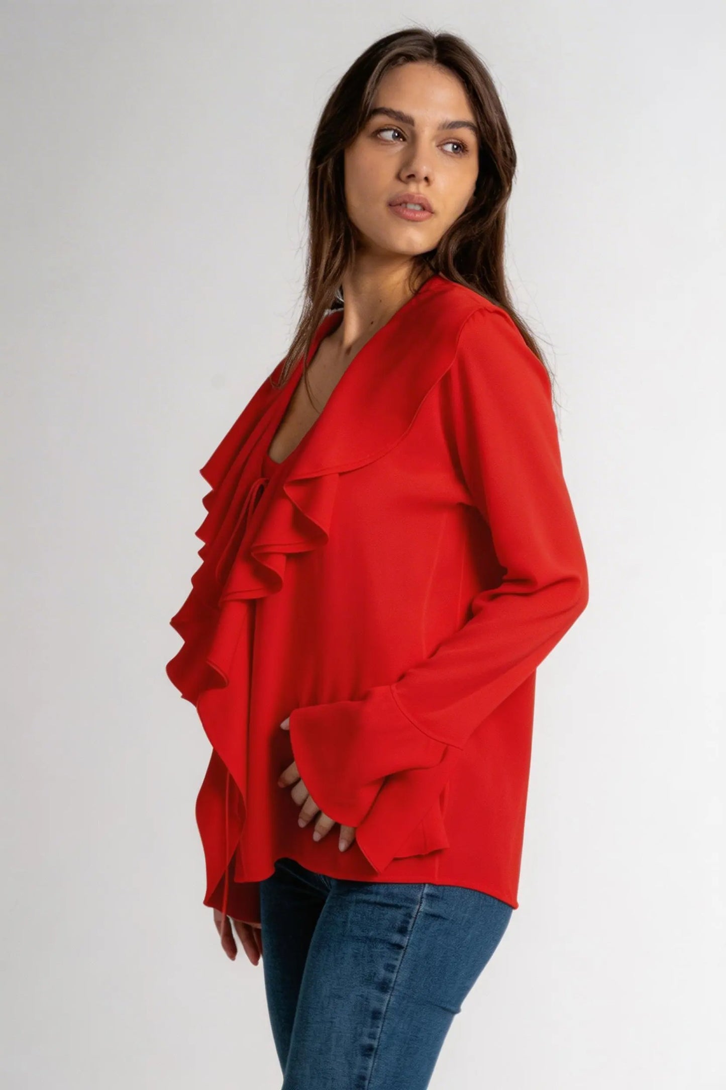 Allegra Ruffle Blouse - Red Silk