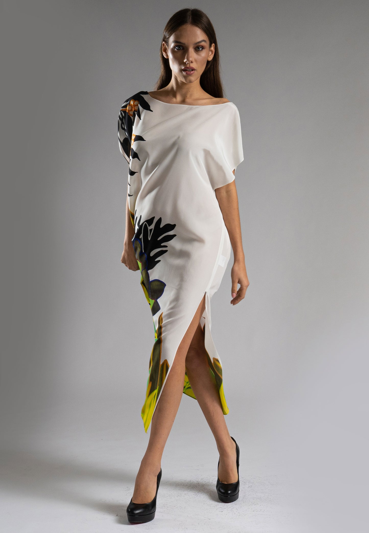 Italian Silk Kaftan, Jungle Print Silk Kaftan, Short Sleeve Silk Kaftan, 100% Silk Kaftan