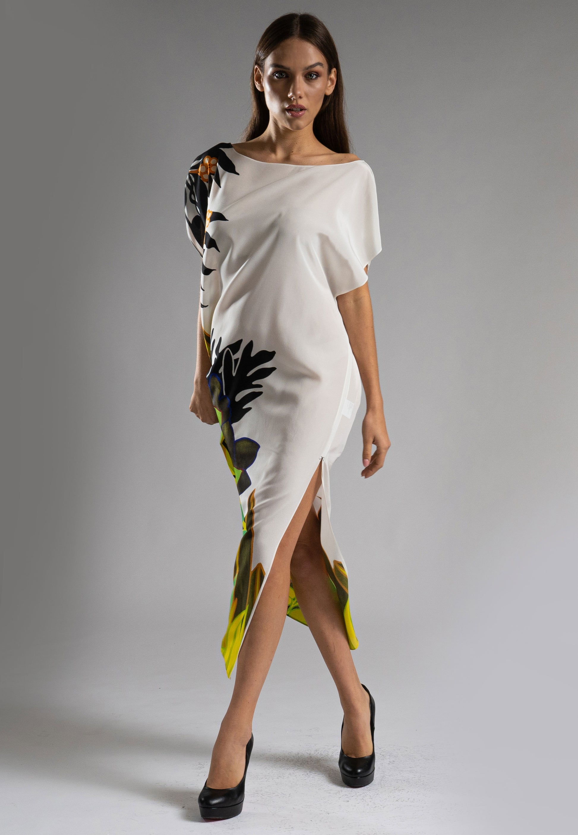 Italian Silk Kaftan, Jungle Print Silk Kaftan, Short Sleeve Silk Kaftan, 100% Silk Kaftan