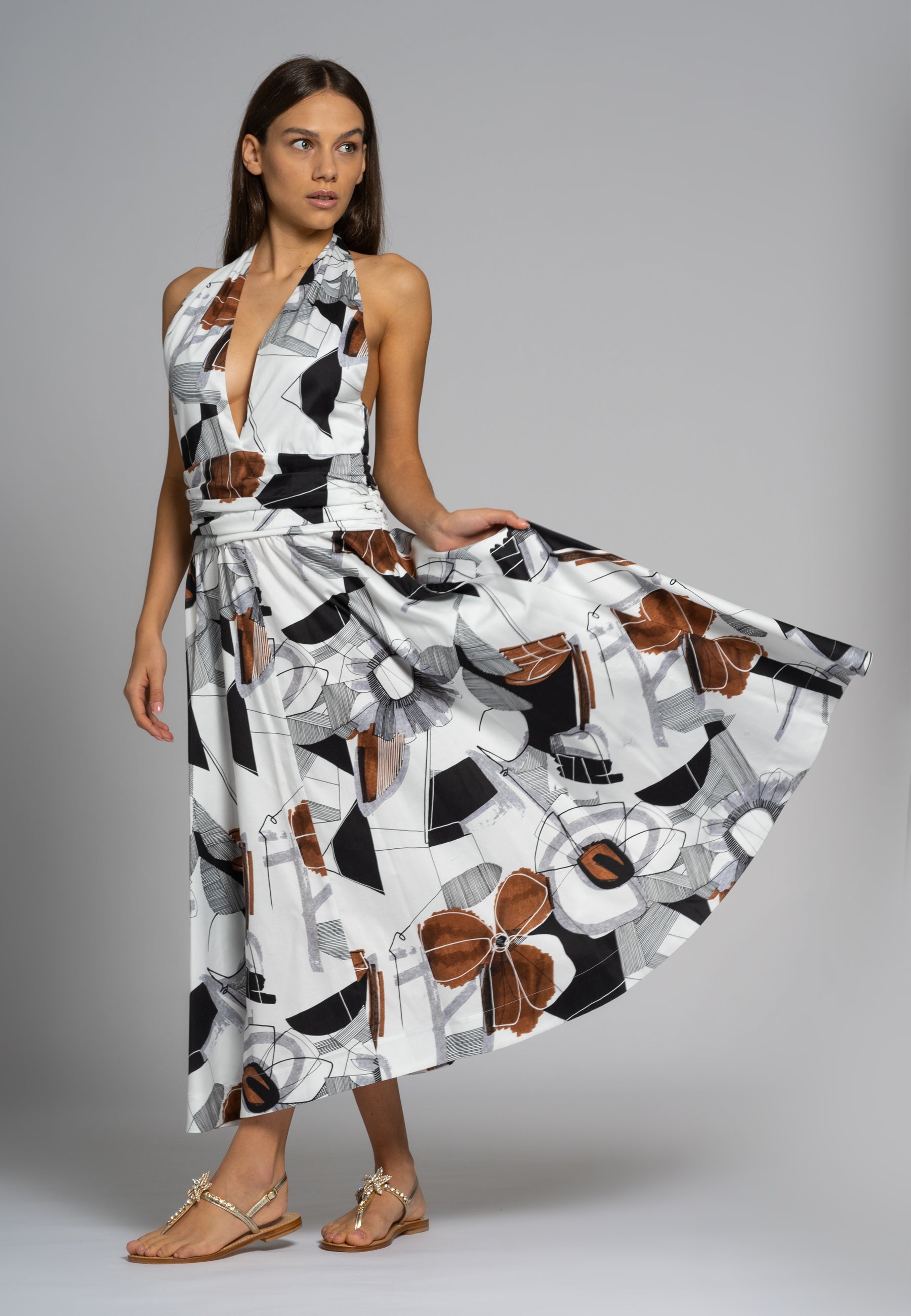 luxury clothing Italy, European cotton dresses, V-neck dresses, open-back dresses, women's dresses; midi dress, mid length dresses,  mid length wedding dress