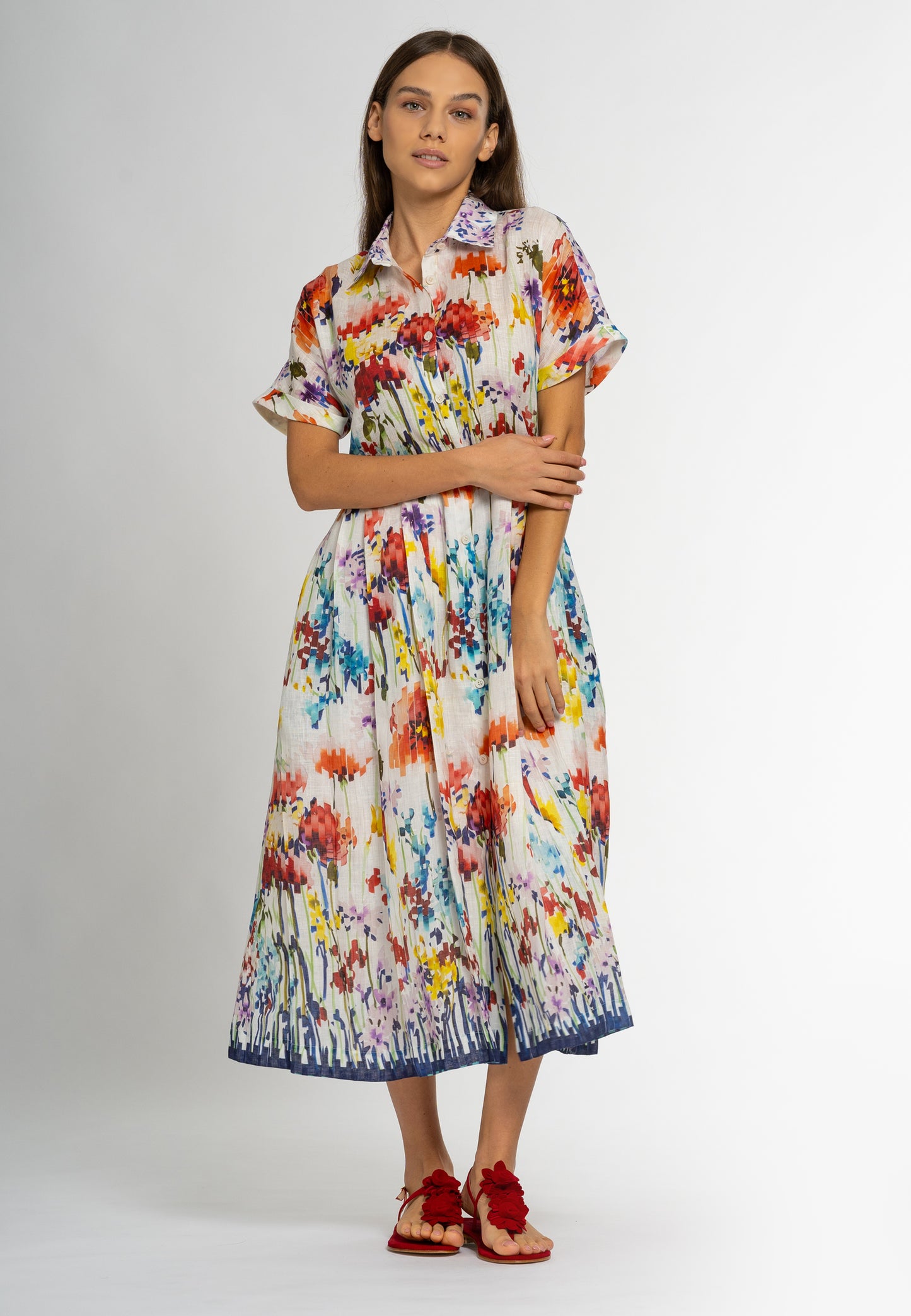 Marica Floral Linen Maxi Dress- Italian Designer Dress - Handmade in ...
