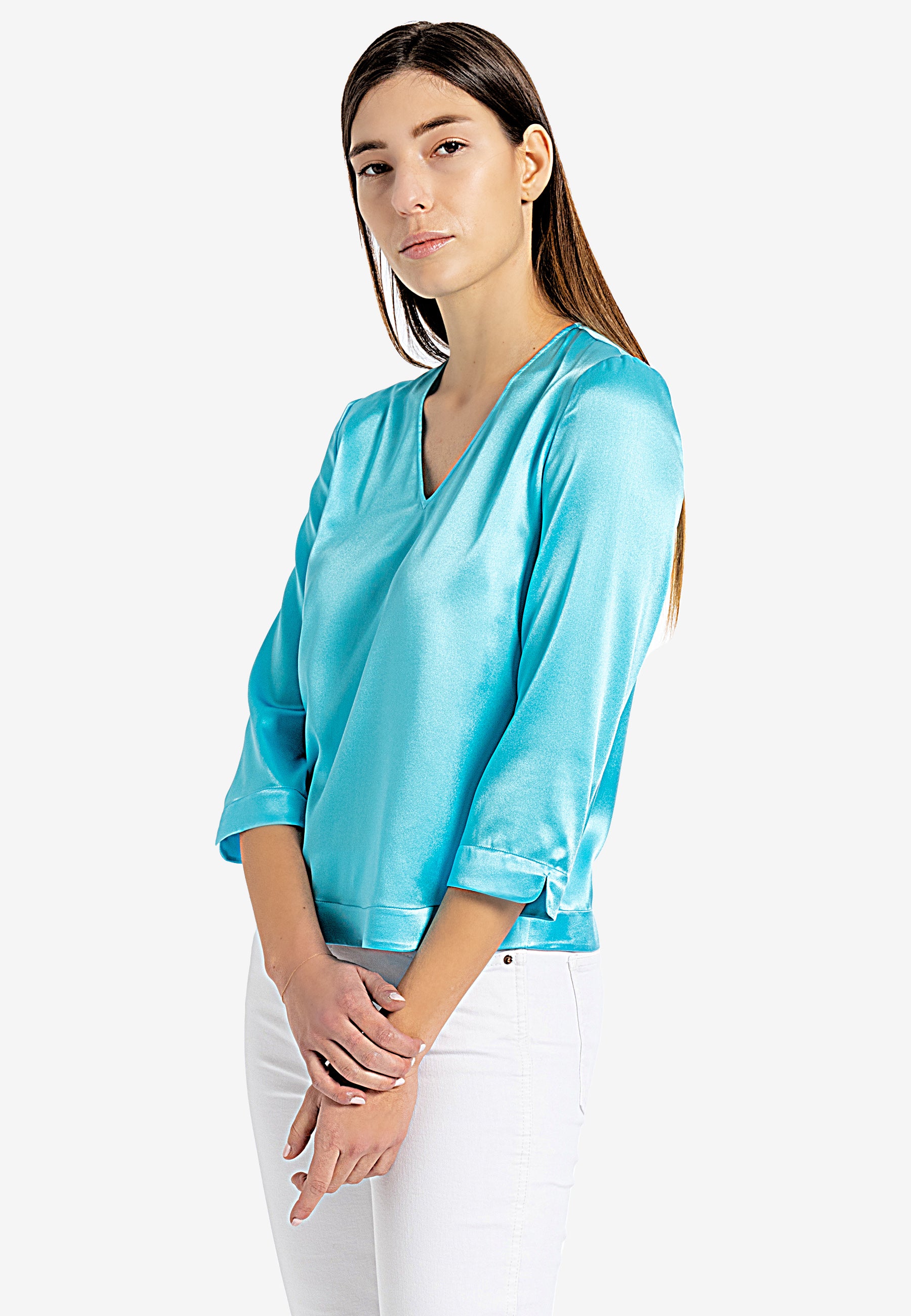 3/4 sleeve silk blouse silk shirt women silk shirts australia silk blouse australia turquoise silk blouse turquoise silk top  silk top  blue silk top  silk v neck top  designer silk tops silk evening tops