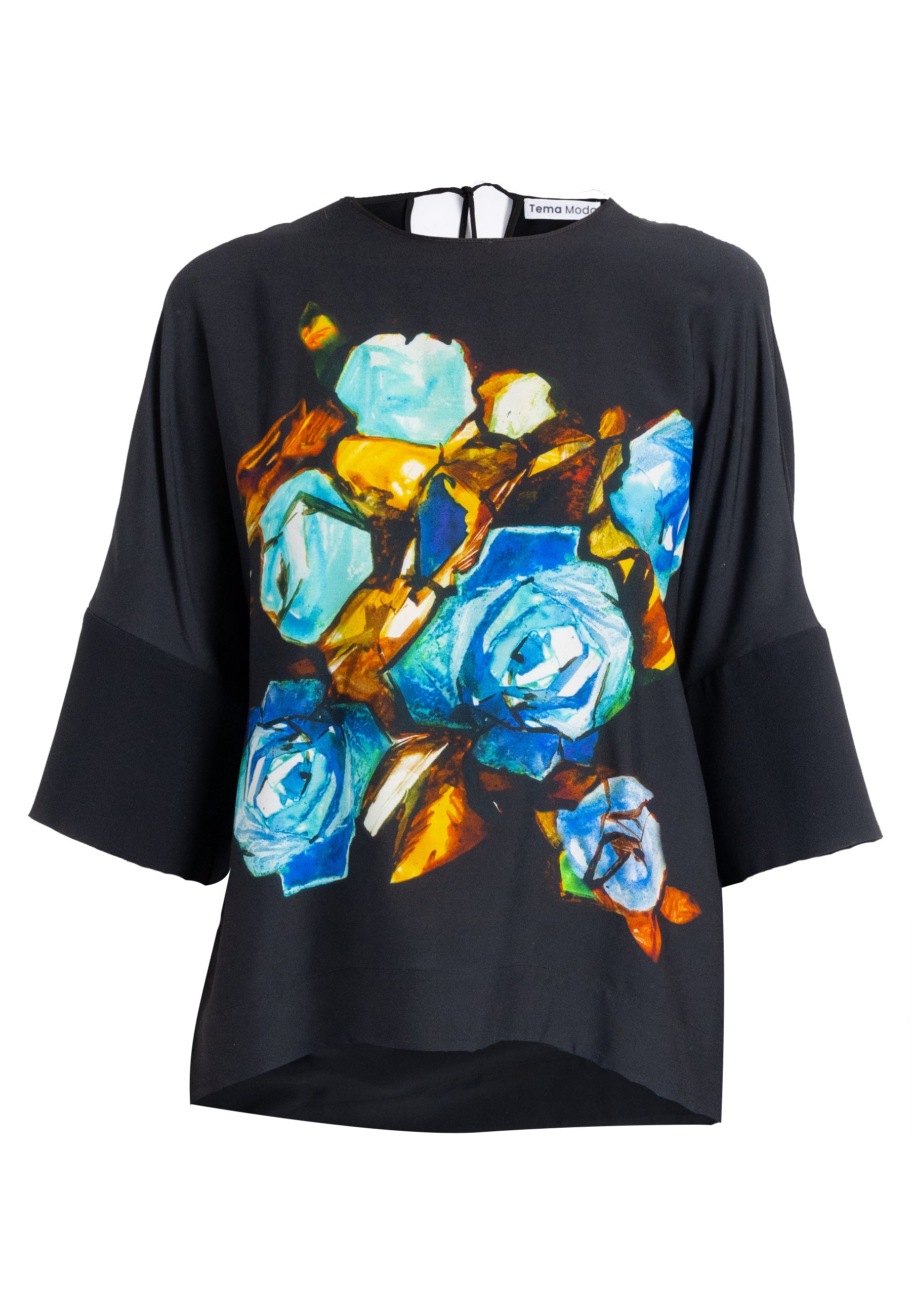 Round neck blouse  Viscose blouse half sleeve blouse  Floral viscose blouse black viscose blouse  viscose top  latest blouse design black blouse Australia  3/4 sleeve blouse  loose fit blouse 