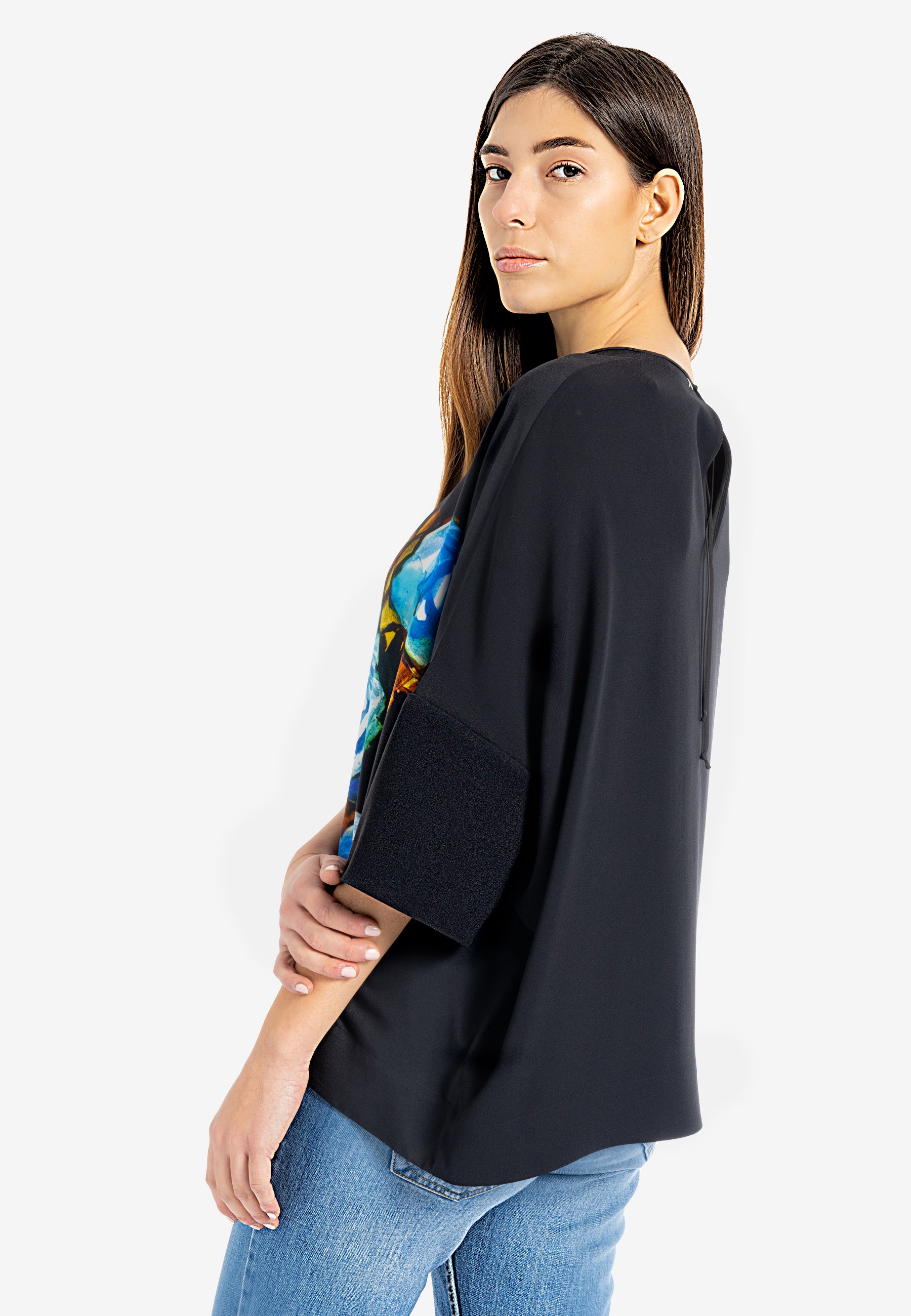 Round neck blouse  Viscose blouse half sleeve blouse  Floral viscose blouse black viscose blouse  viscose top  latest blouse design black blouse Australia  3/4 sleeve blouse  loose fit blouse 