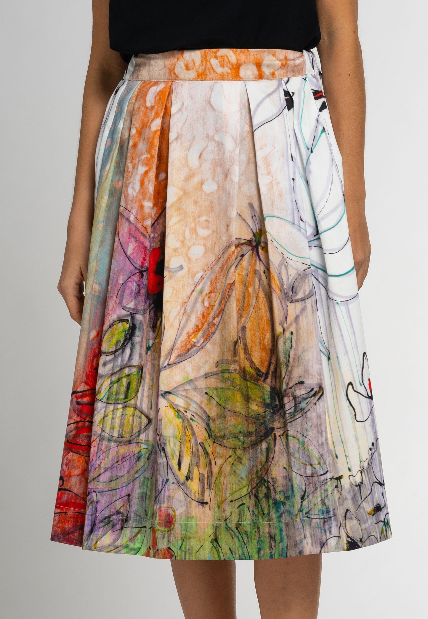 a-line floral midi skirt; floral midi skirt australia; floral midi skirt; woman midi skirt; Alice Floral Midi Skirt, midi skirt, faille skirt, faille skirts, best spring skirt, alice skirt; organic cotton, midi skirt, mini skirt, springtime fashion, high waisted skirt, floral skirt, waist cincher skirt