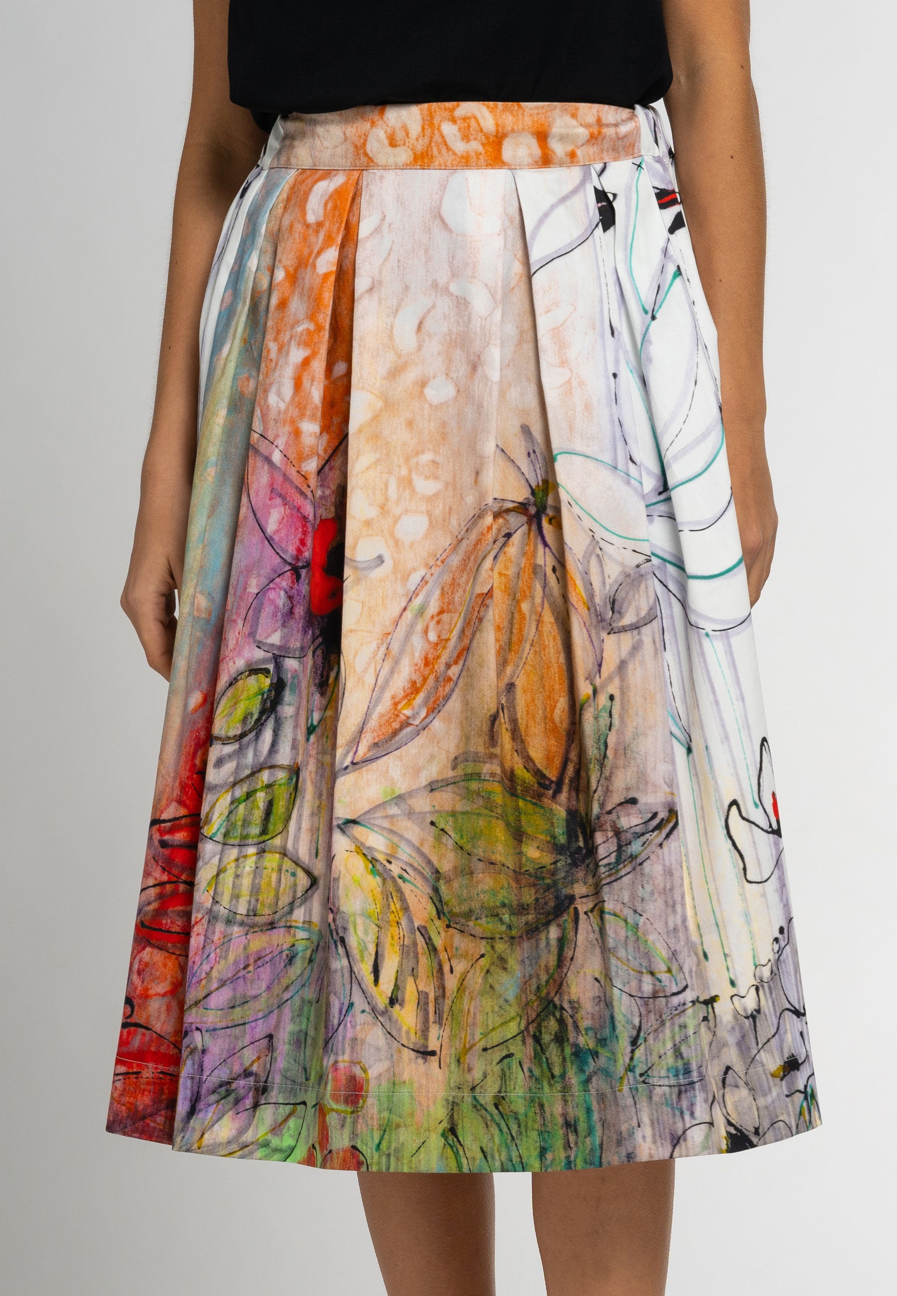 a-line floral midi skirt; floral midi skirt australia; floral midi skirt; woman midi skirt; Alice Floral Midi Skirt, midi skirt, faille skirt, faille skirts, best spring skirt, alice skirt; organic cotton, midi skirt, mini skirt, springtime fashion, high waisted skirt, floral skirt, waist cincher skirt