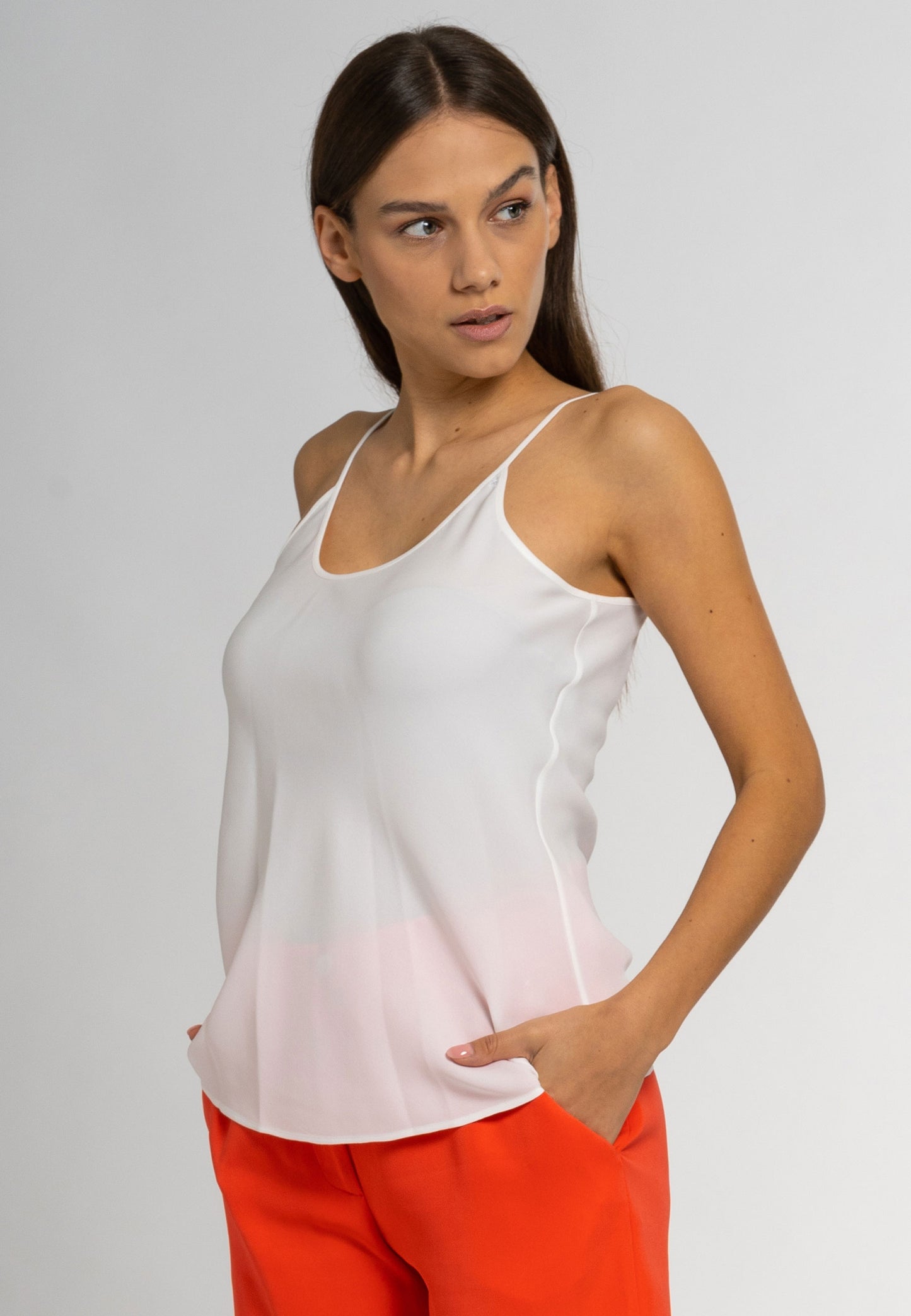 pure silk camisole, camisole in white, light weight fabric, sheer surface quality, chic silk camisole, silk camisole top, silk camisole blouse, silk cami top, camisoles for women, blouse for women, fine knitwear ideas; silk top Silk Camisole; sleeveless top; white silk top