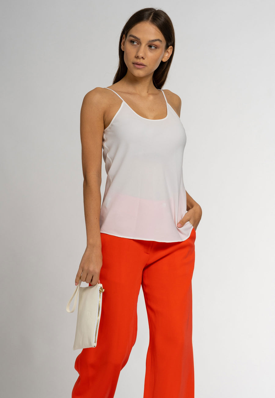 pure silk camisole, camisole in white, light weight fabric, sheer surface quality, chic silk camisole, silk camisole top, silk camisole blouse, silk cami top, camisoles for women, blouse for women, fine knitwear ideas; silk top Silk Camisole; sleeveless top; white silk top