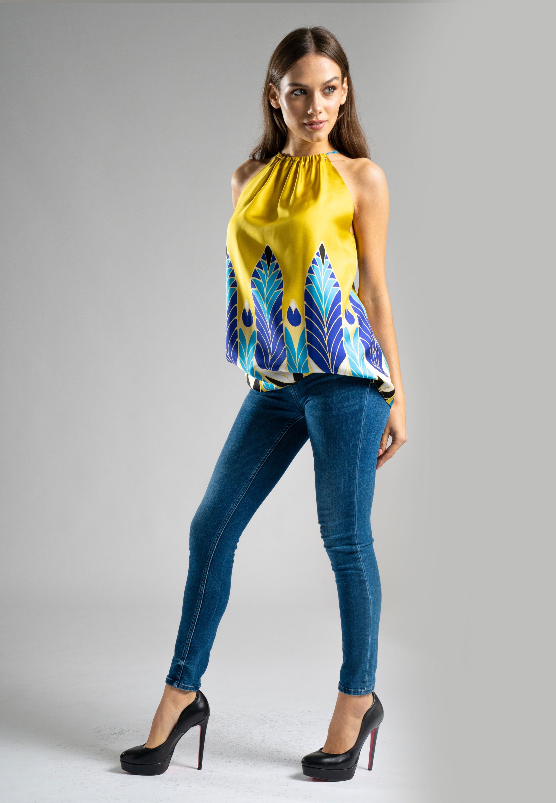 tops, summer top, sleeveless top, silk top, feather print top, silk shirts for women, summer tops for women, sleeveless shirts for women, blouse for women, blouse tops for women